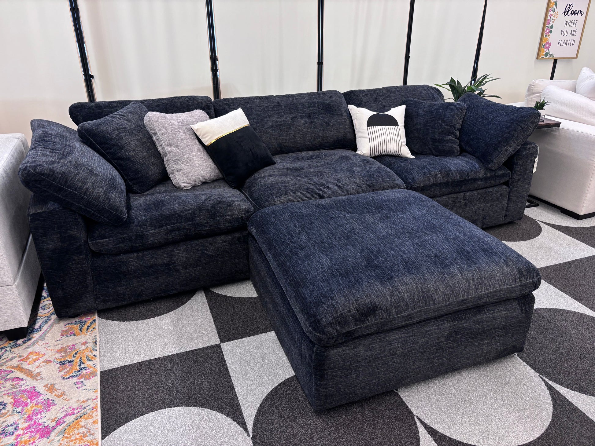 Obsidian Charcoal Cloud 9 Modular Sofa + Ottoman - Reclaimed Elegance