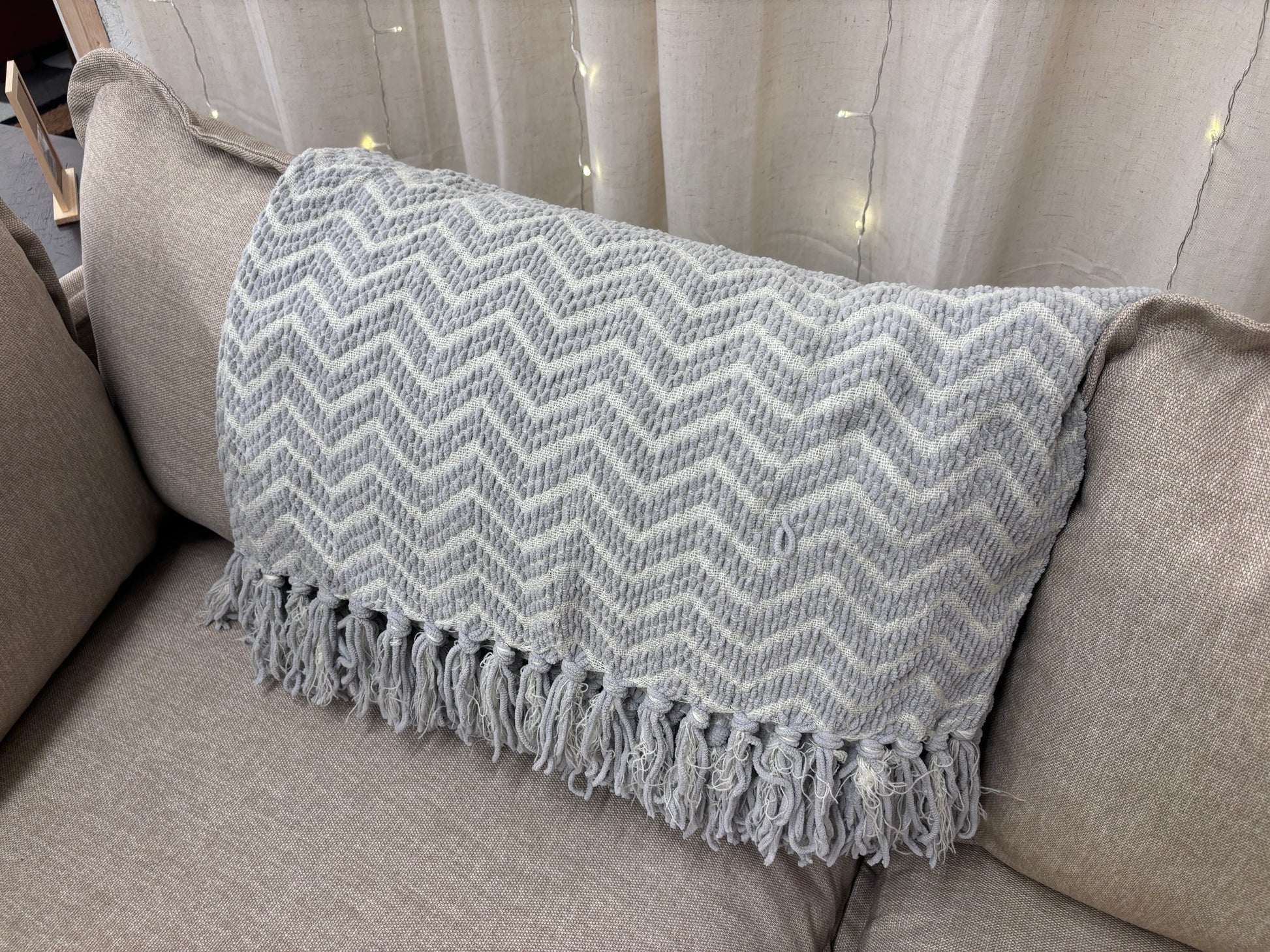 Grey Patterned Tassel Throw Blanket - Reclaimed Elegance