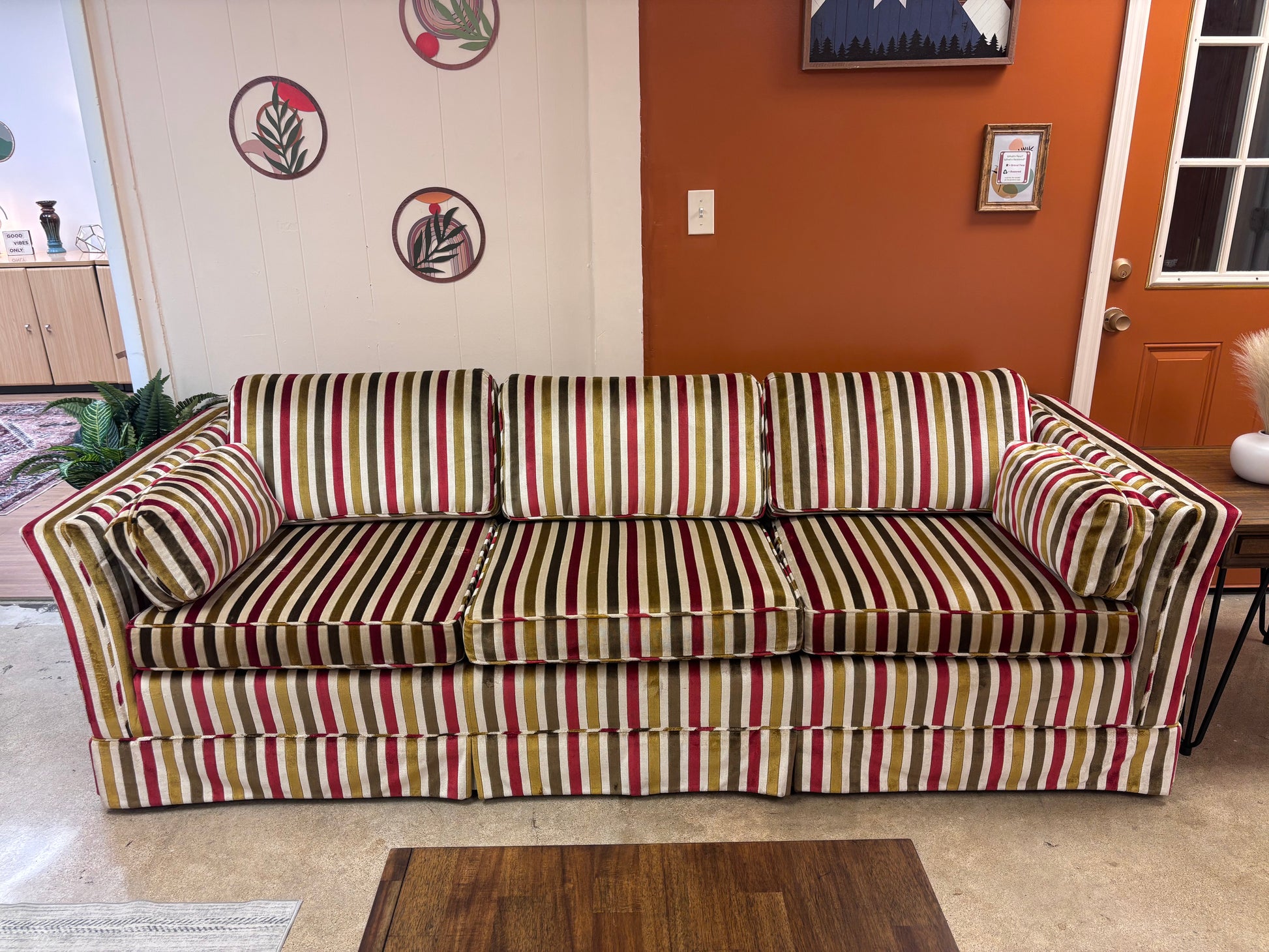 Striped Velvet Vintage 1973 Highland House Sofa - Reclaimed Elegance