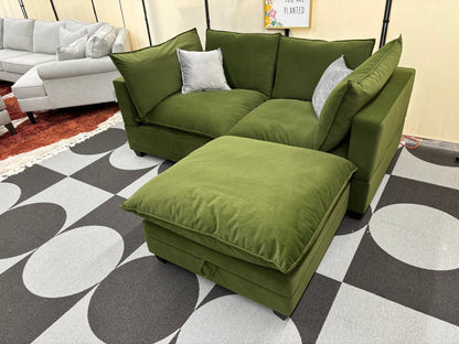 Olive Green Velvet SKY 2.0 Modular 2 Seater Sofa + Storage Ottoman