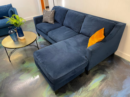 Blue Velvet West Elm Drake Reversible Chaise