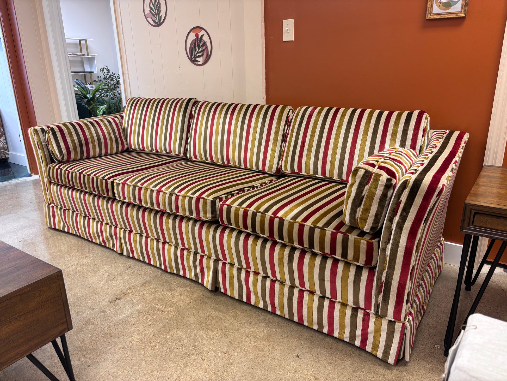 Striped Velvet Vintage 1973 Highland House Sofa - Reclaimed Elegance