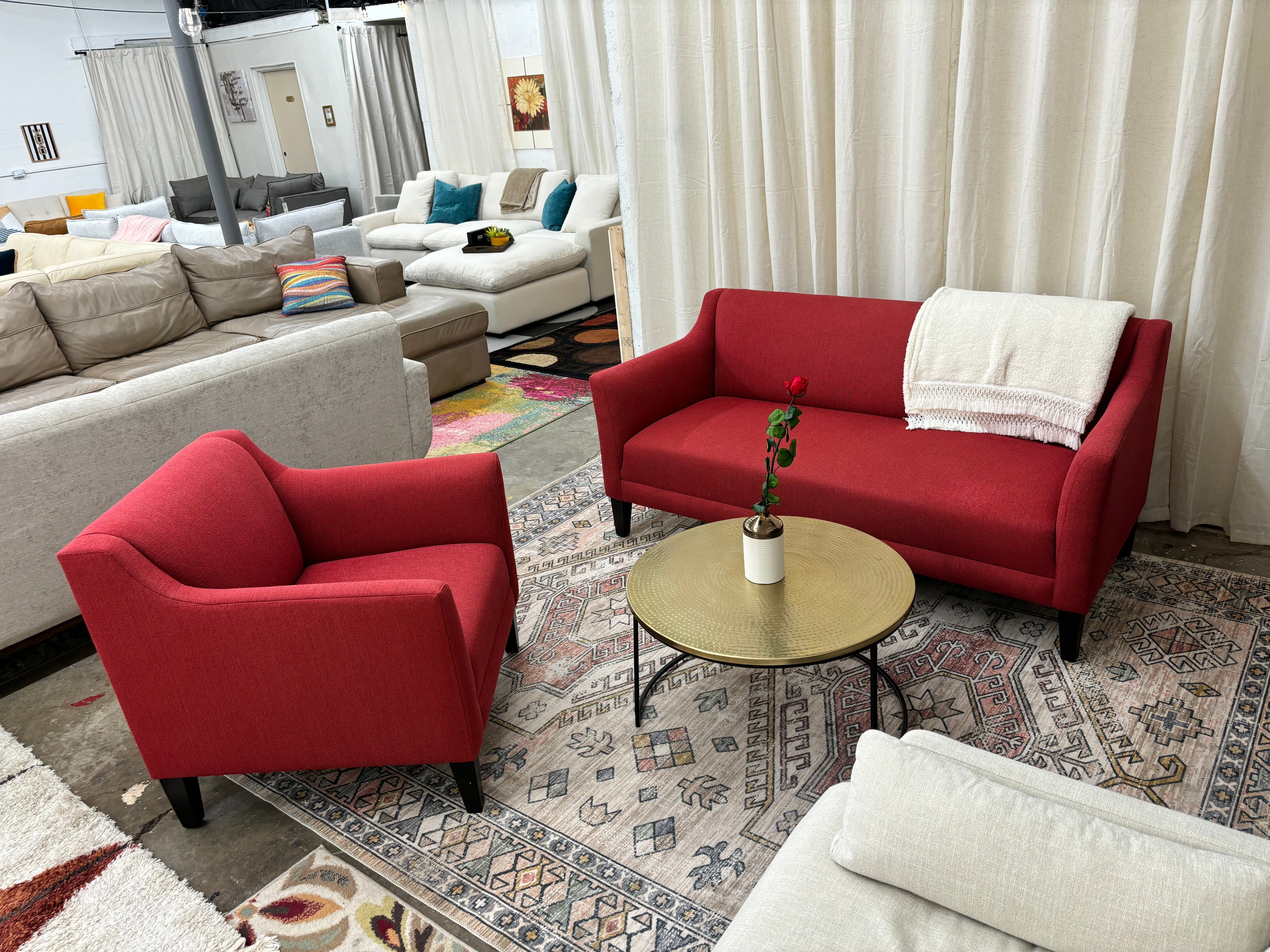 Red Crate & Barrel Sofa and Chair Set