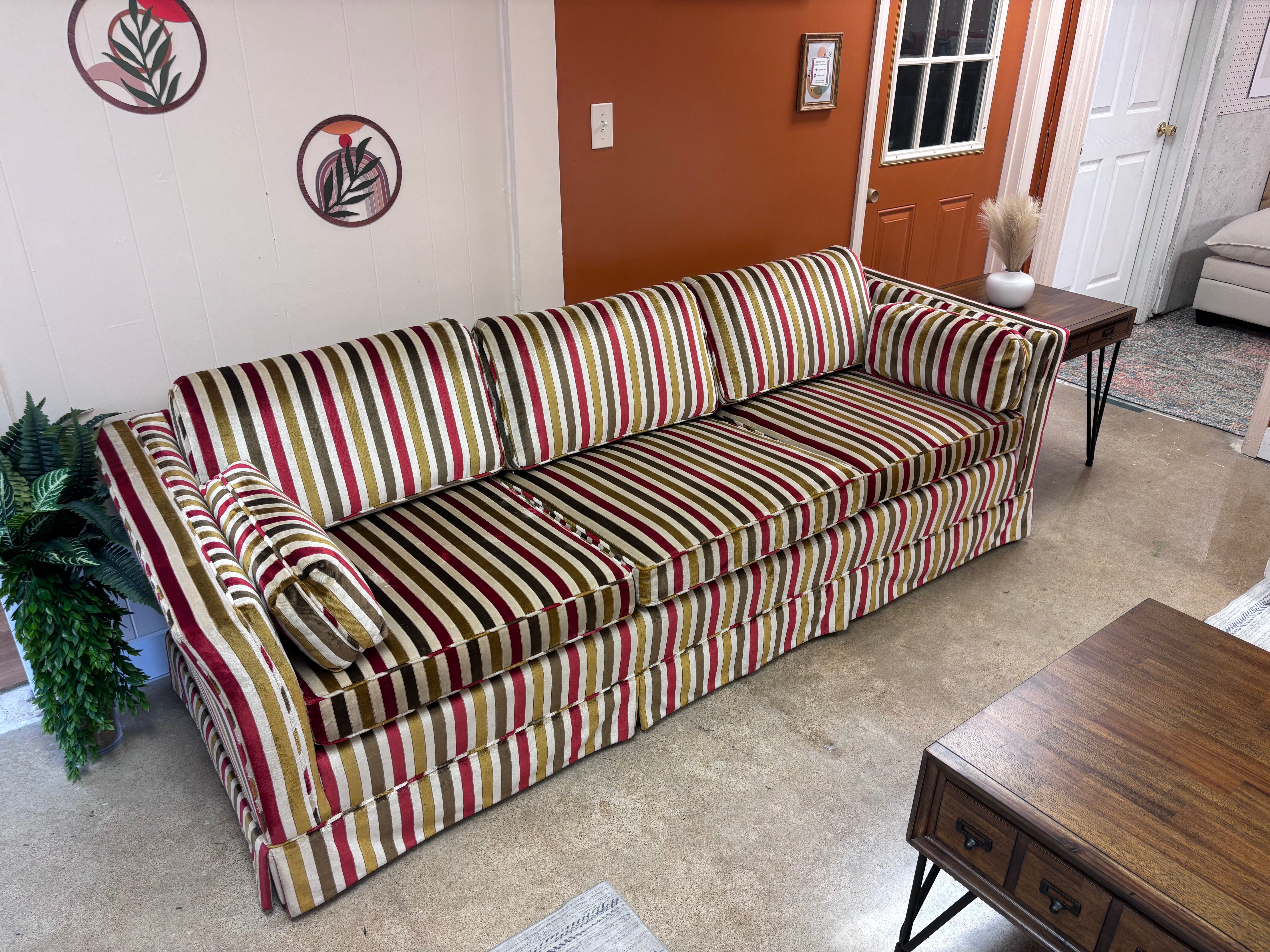 Striped Velvet Vintage 1973 Highland House Sofa - Reclaimed Elegance