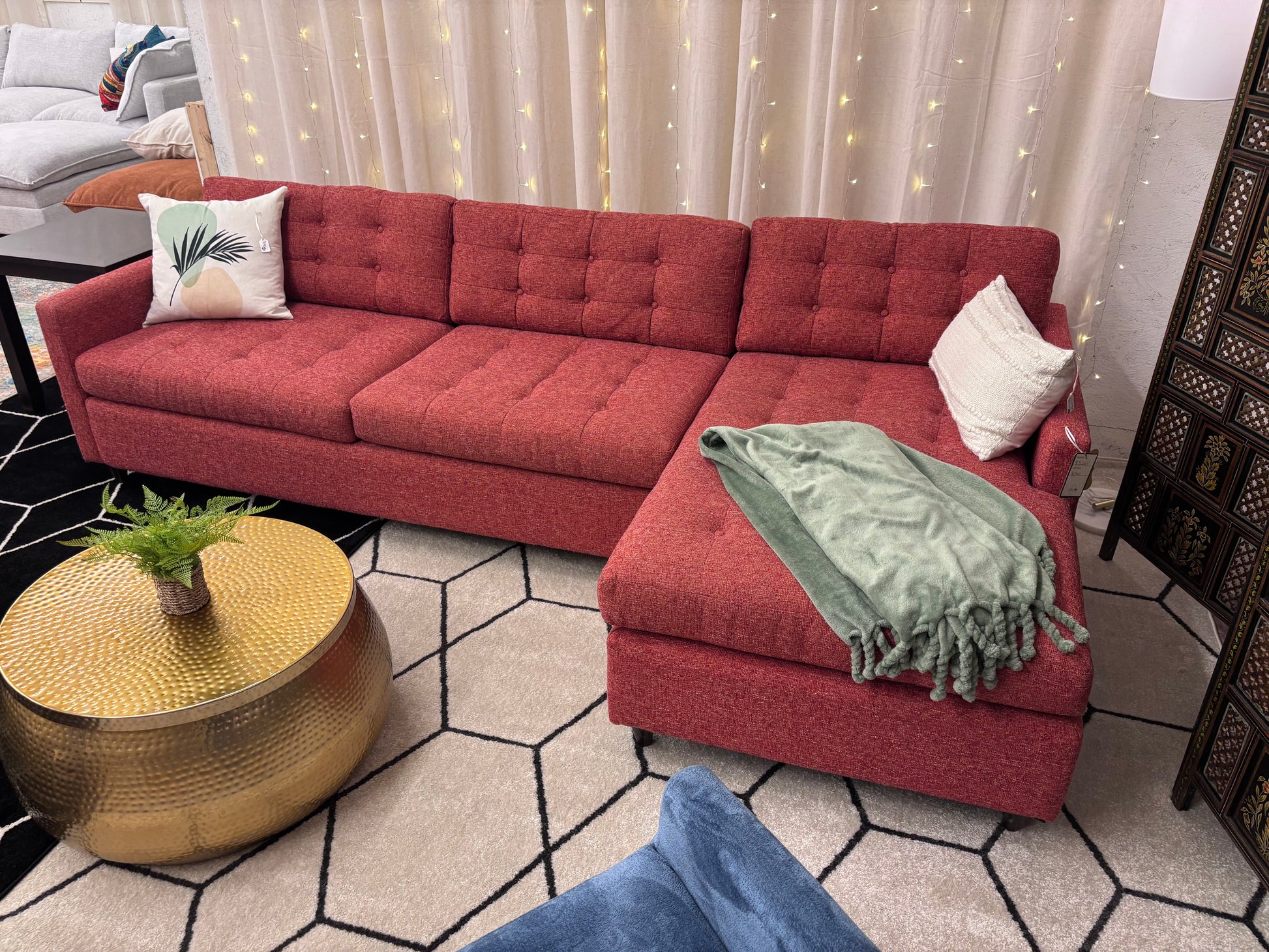 Coral Tweed Joybird Eliot Sleeper Right-Facing Chaise Sectional - Reclaimed Elegance