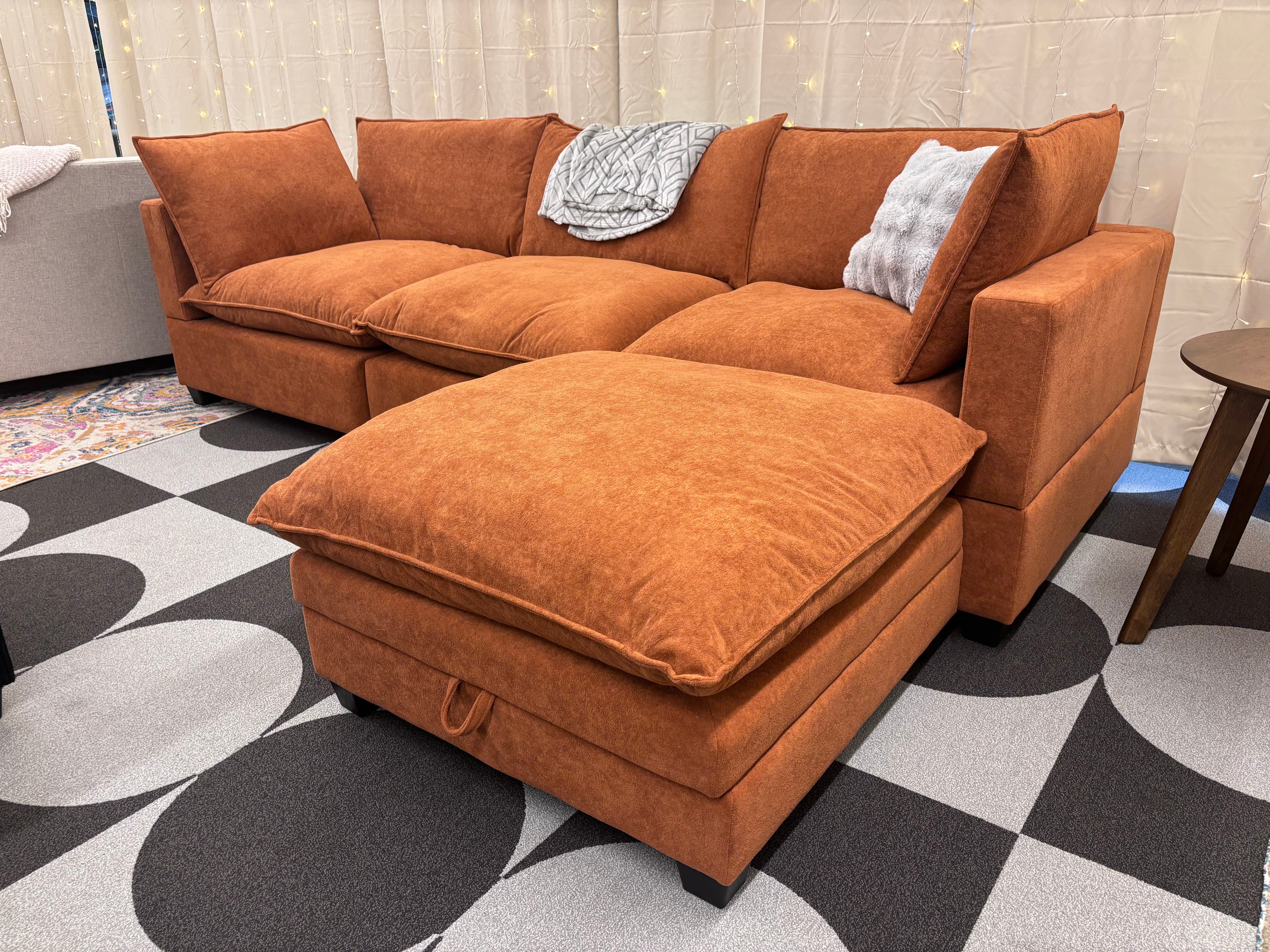 Terracotta Performance Fabric SKY 2.0 Modular Sofa + Storage Ottoman - Reclaimed Elegance