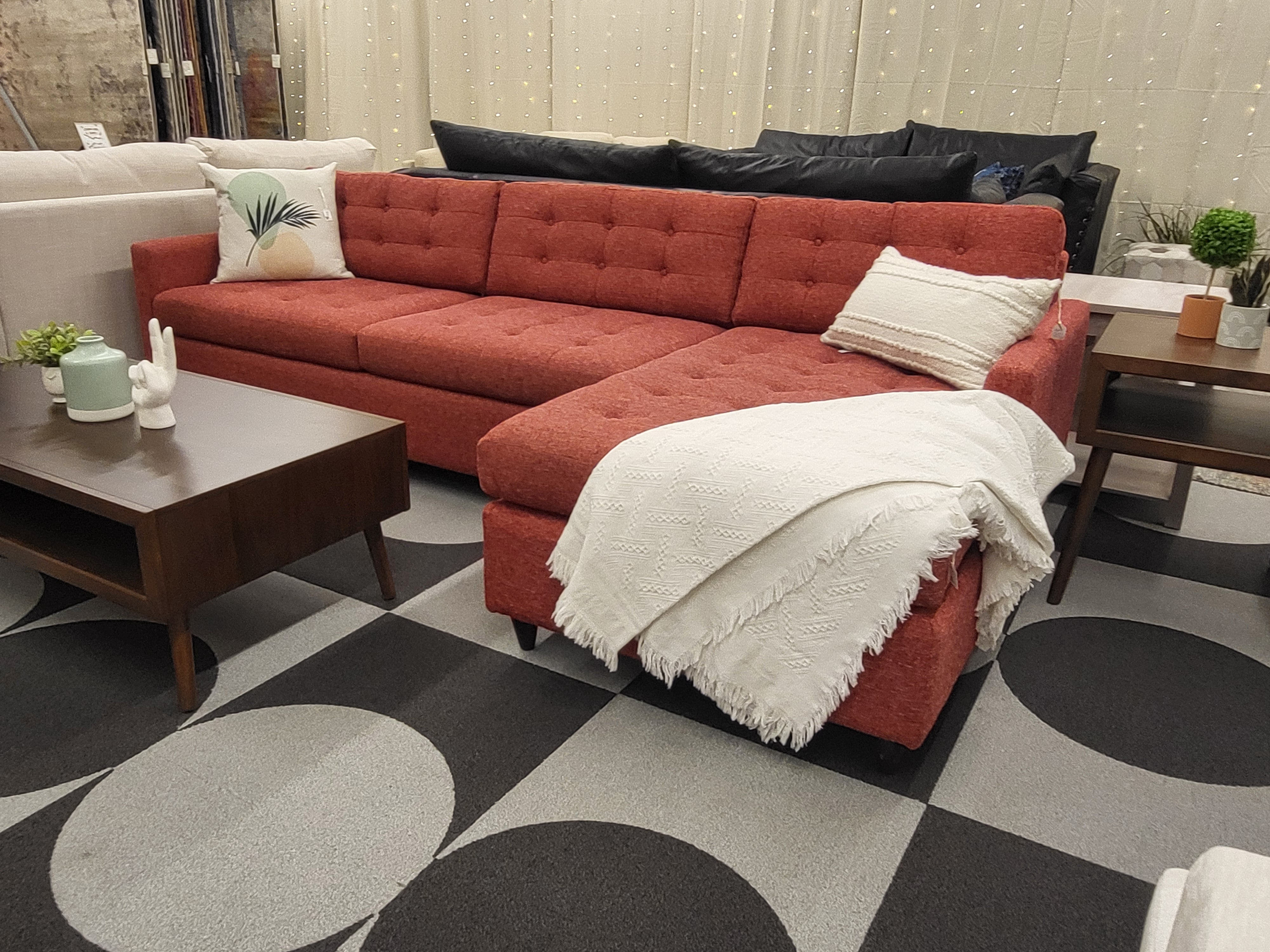 Coral Tweed Joybird Eliot Sleeper Right-Facing Chaise Sectional - Reclaimed Elegance