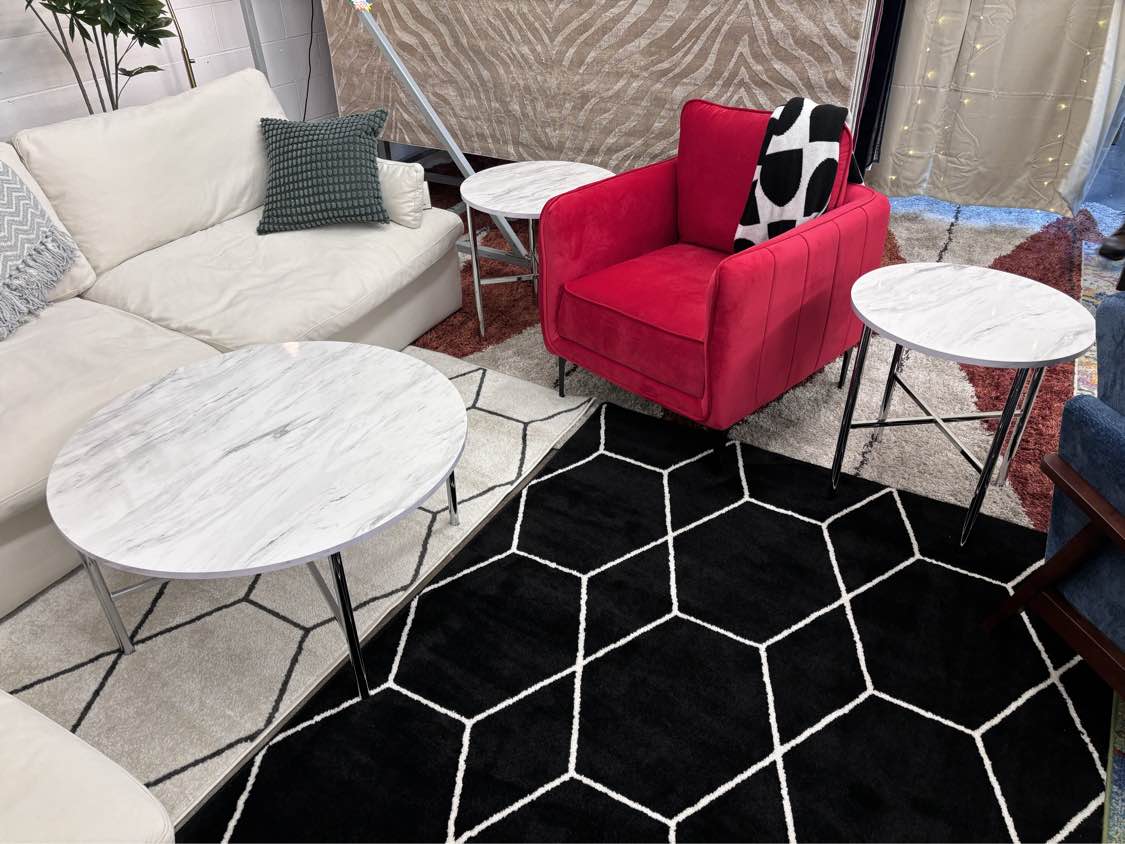 Marble White Cyrus Coffee & End Table Set - Reclaimed Elegance