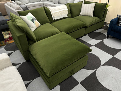 Olive Green Velvet SKY 2.0 Modular Sofa + Storage Ottoman