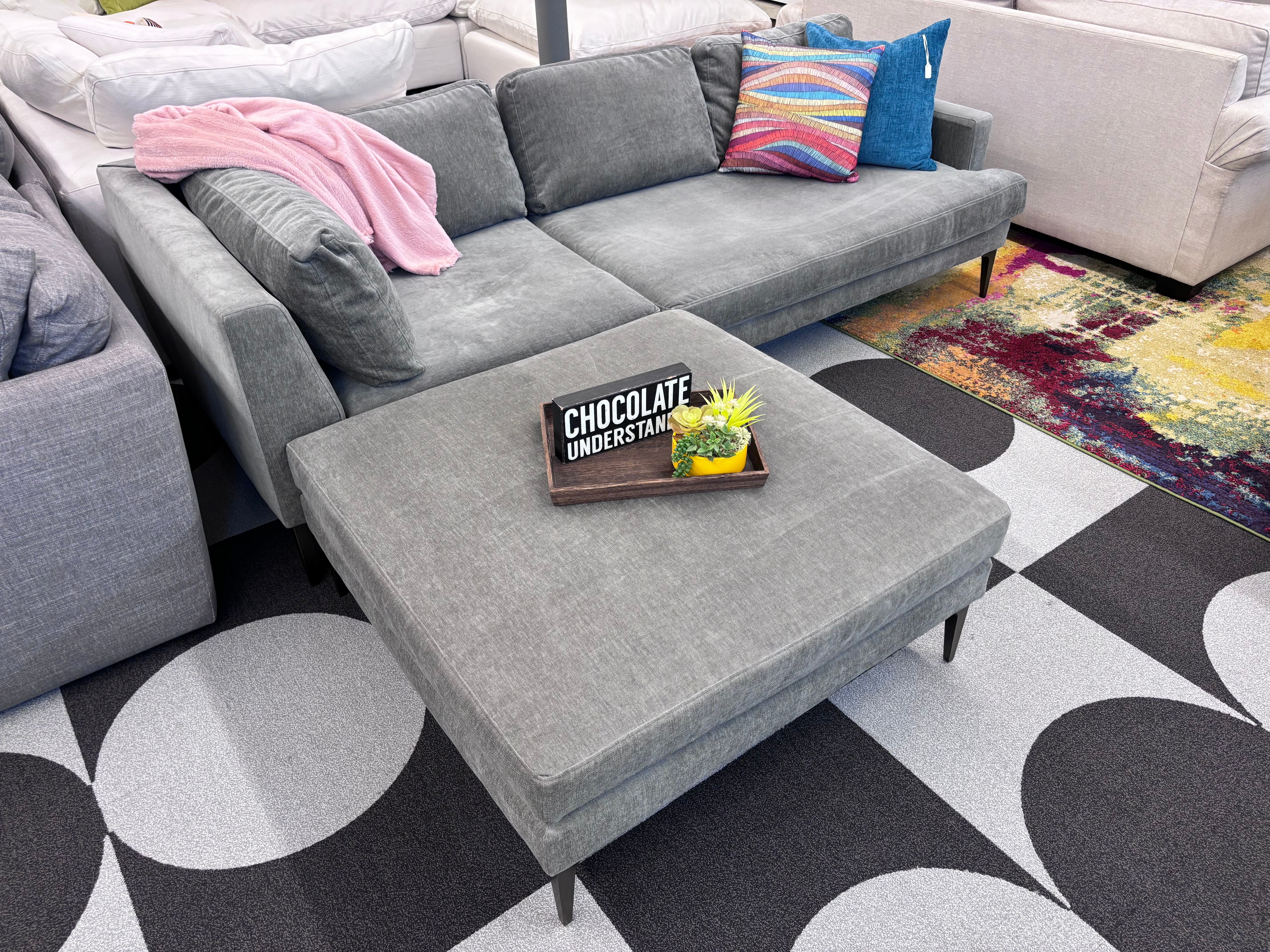 Grey Crushed Velvet West Elm Andes Left-Facing Chaise Sectional