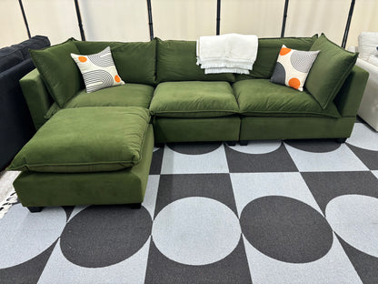 Olive Green Velvet SKY Modular Sofa + Ottoman