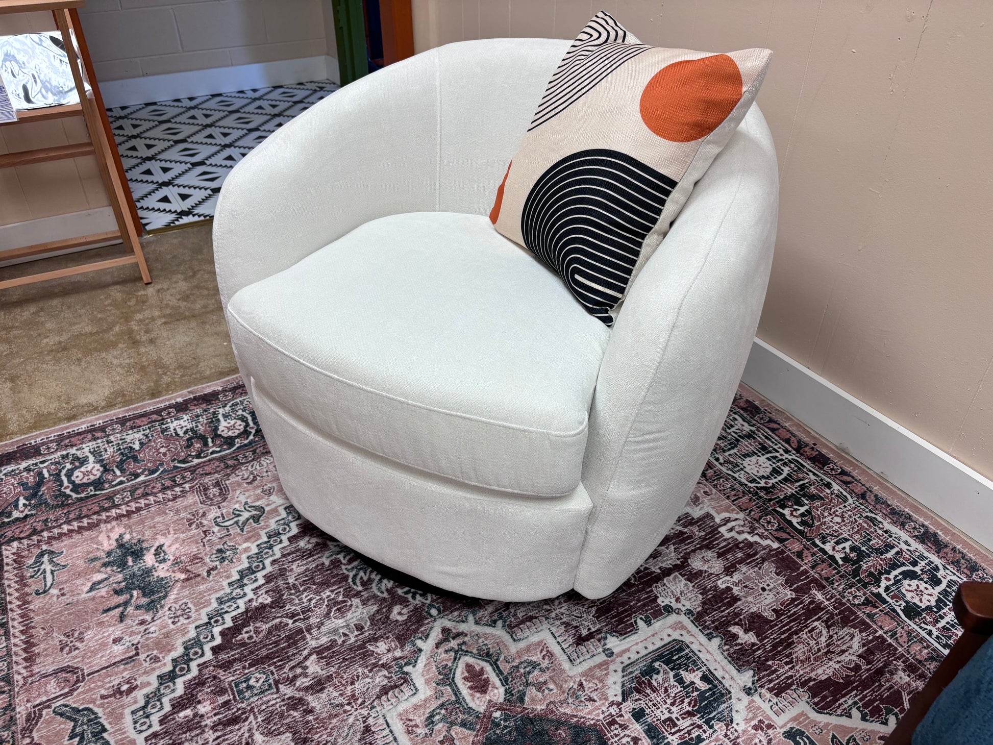 Bristo White Chanel Swivel Chair - Reclaimed Elegance