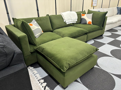 Olive Green Velvet SKY Modular Sofa + Ottoman