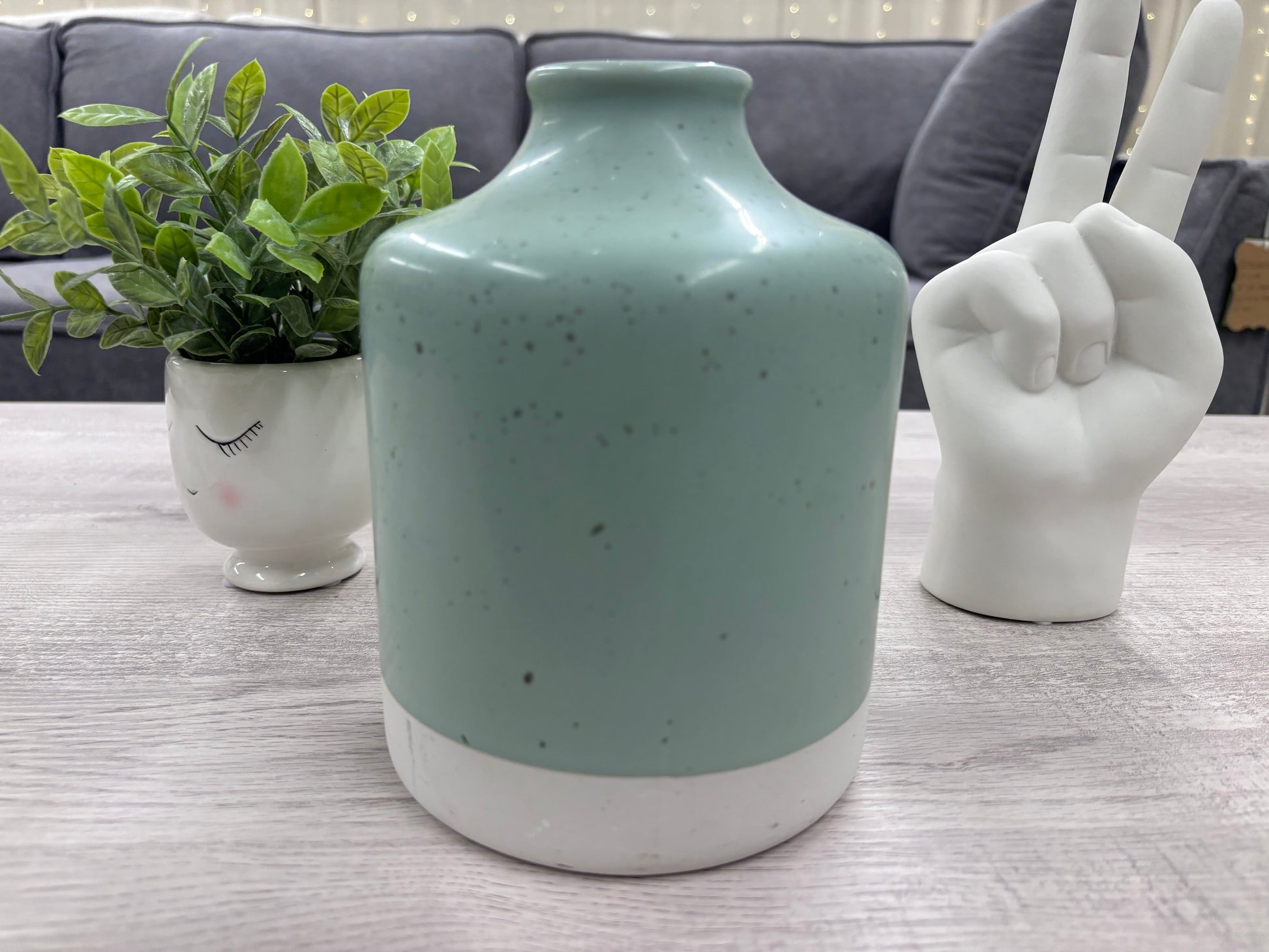 Aqua Speckled Ceramic Vase - Reclaimed Elegance