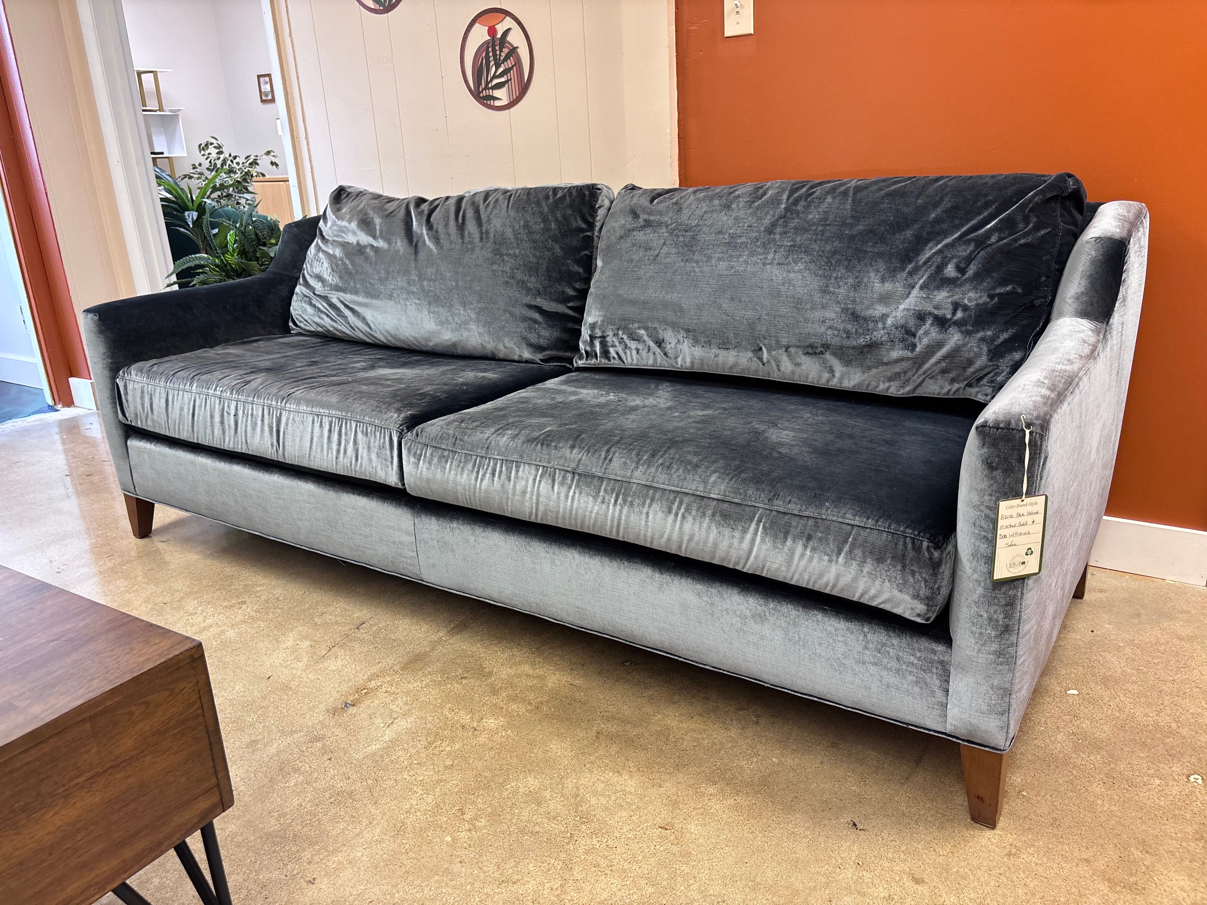 Azure Blue Velvet Mitchell Gold + Bob Williams Sofa