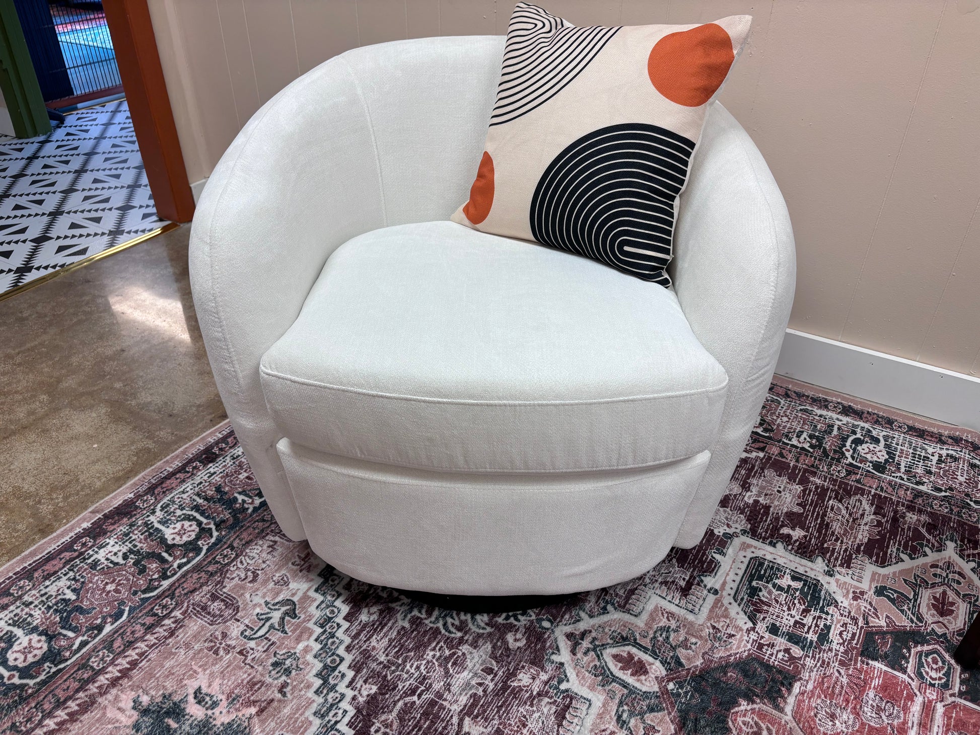 Bristo White Chanel Swivel Chair - Reclaimed Elegance