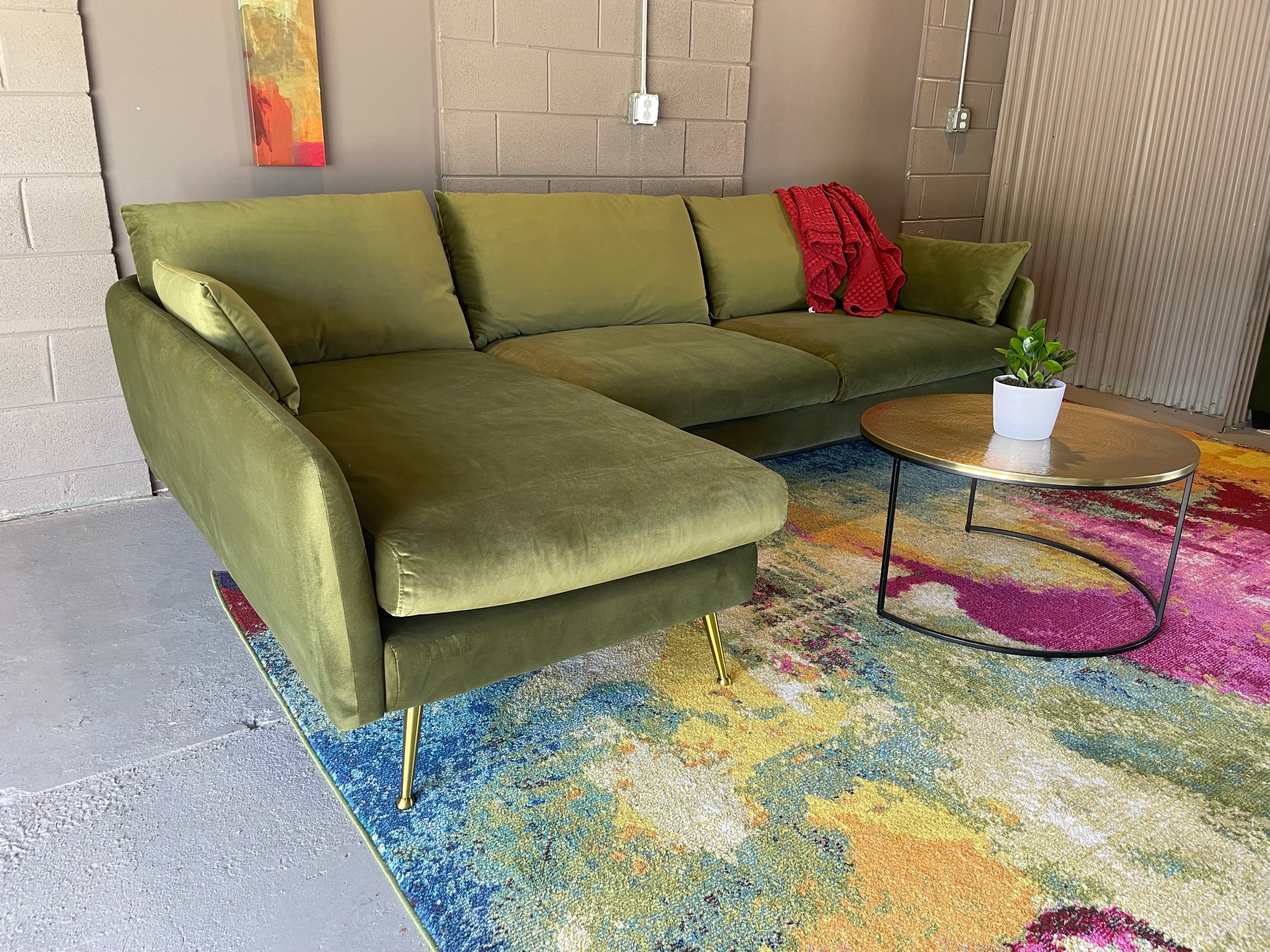 Olive Green Velvet Park Left Facing Sectional