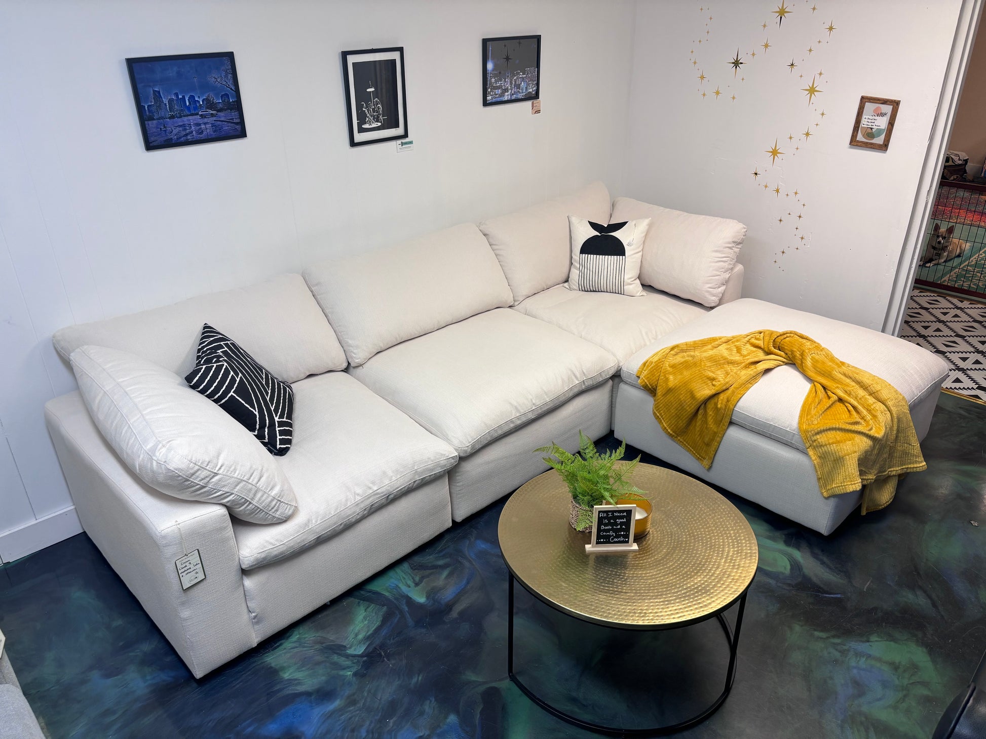 Cream Cloud 9 Modular Sofa + Ottoman - Reclaimed Elegance