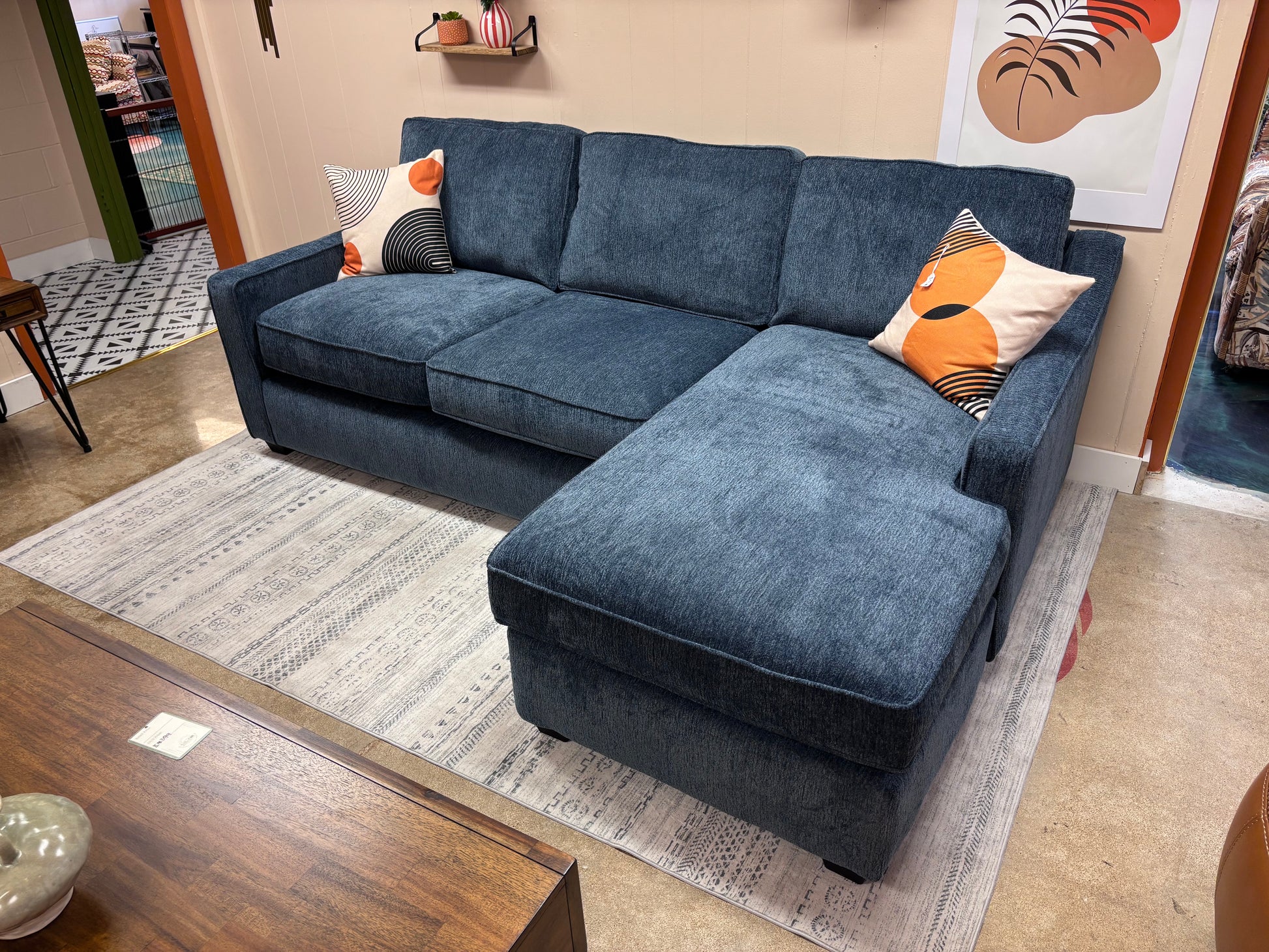 Denim Blue Arden Reversible Chaise Sectional - Reclaimed Elegance
