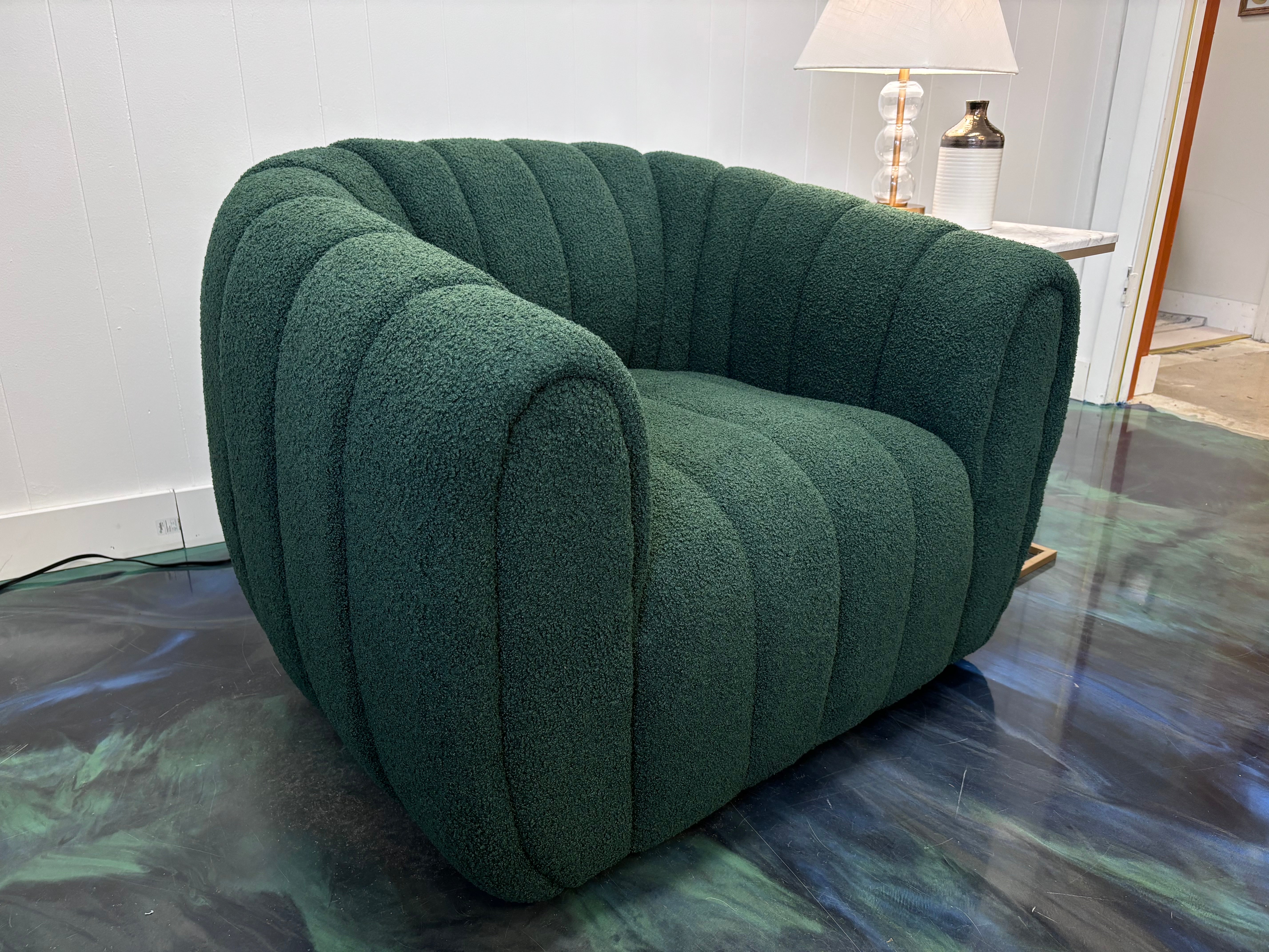 Hunter Green Boucle' Groove Swivel Chair