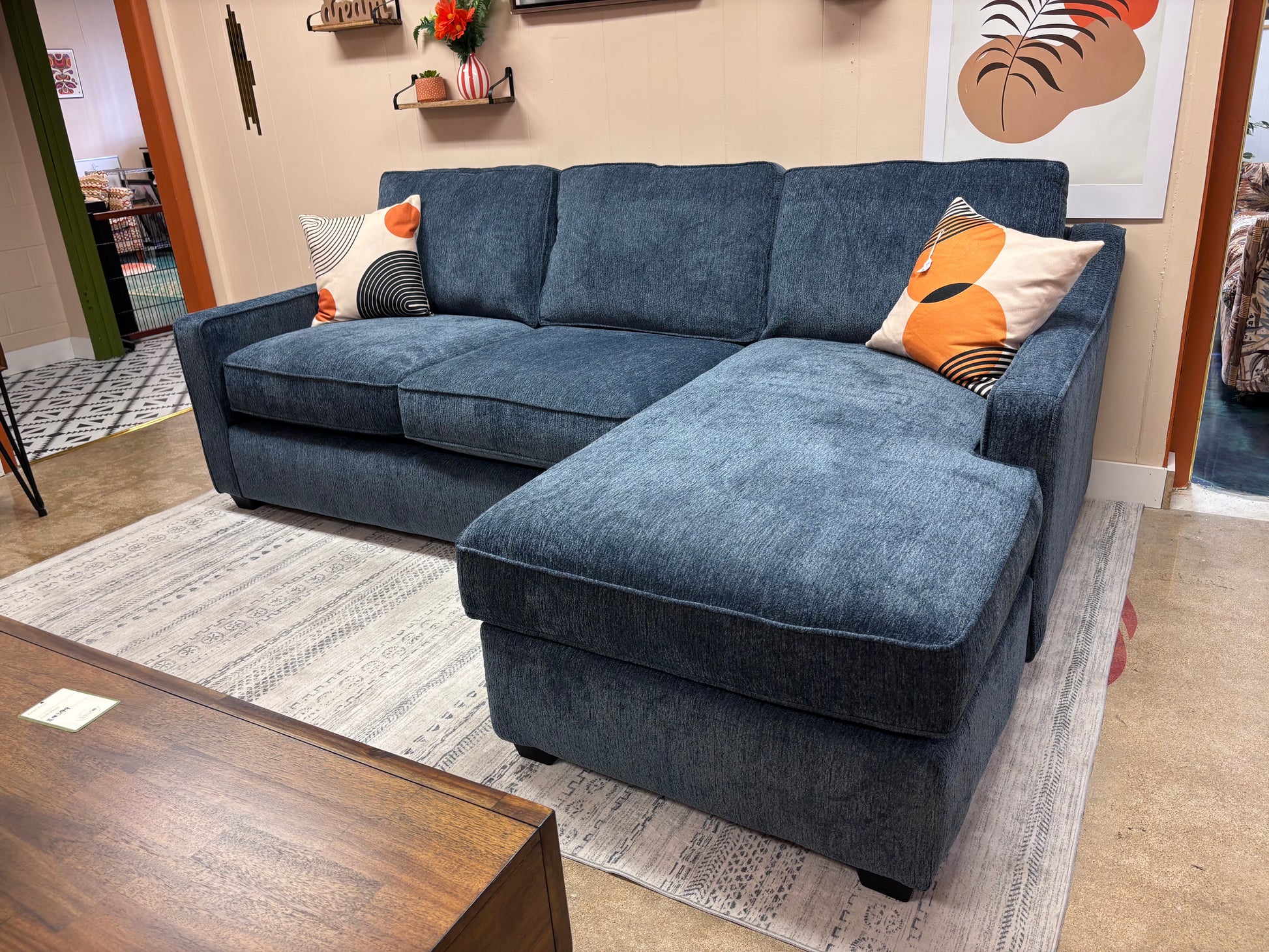 Denim Blue Arden Reversible Chaise Sectional - Reclaimed Elegance