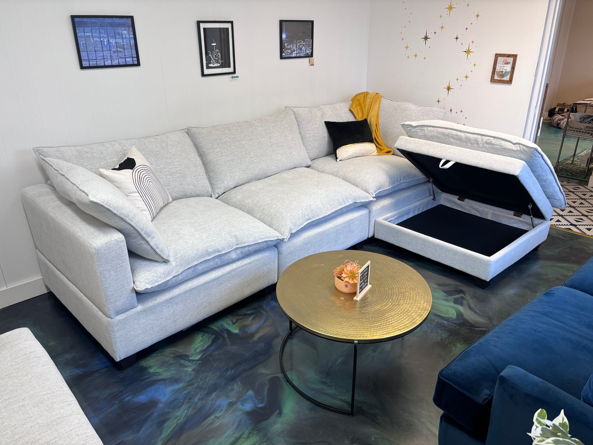 Pastel Grey SKY 2.0 Sofa + Storage Ottoman - Reclaimed Elegance