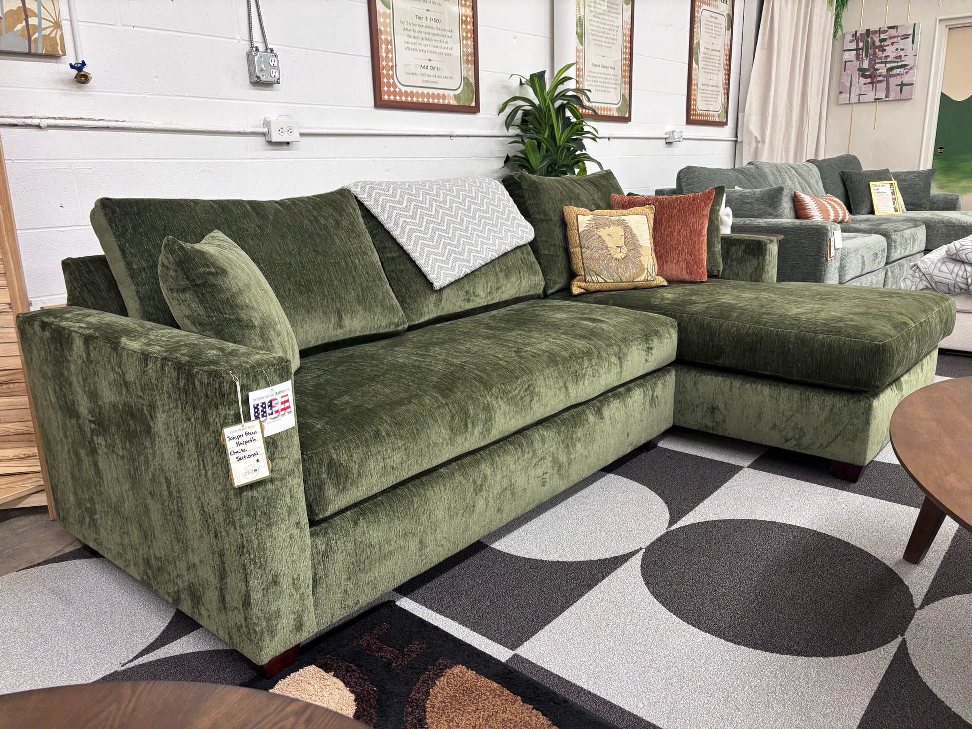 Juniper Green Harpeth Chaise Sectional - Reclaimed Elegance