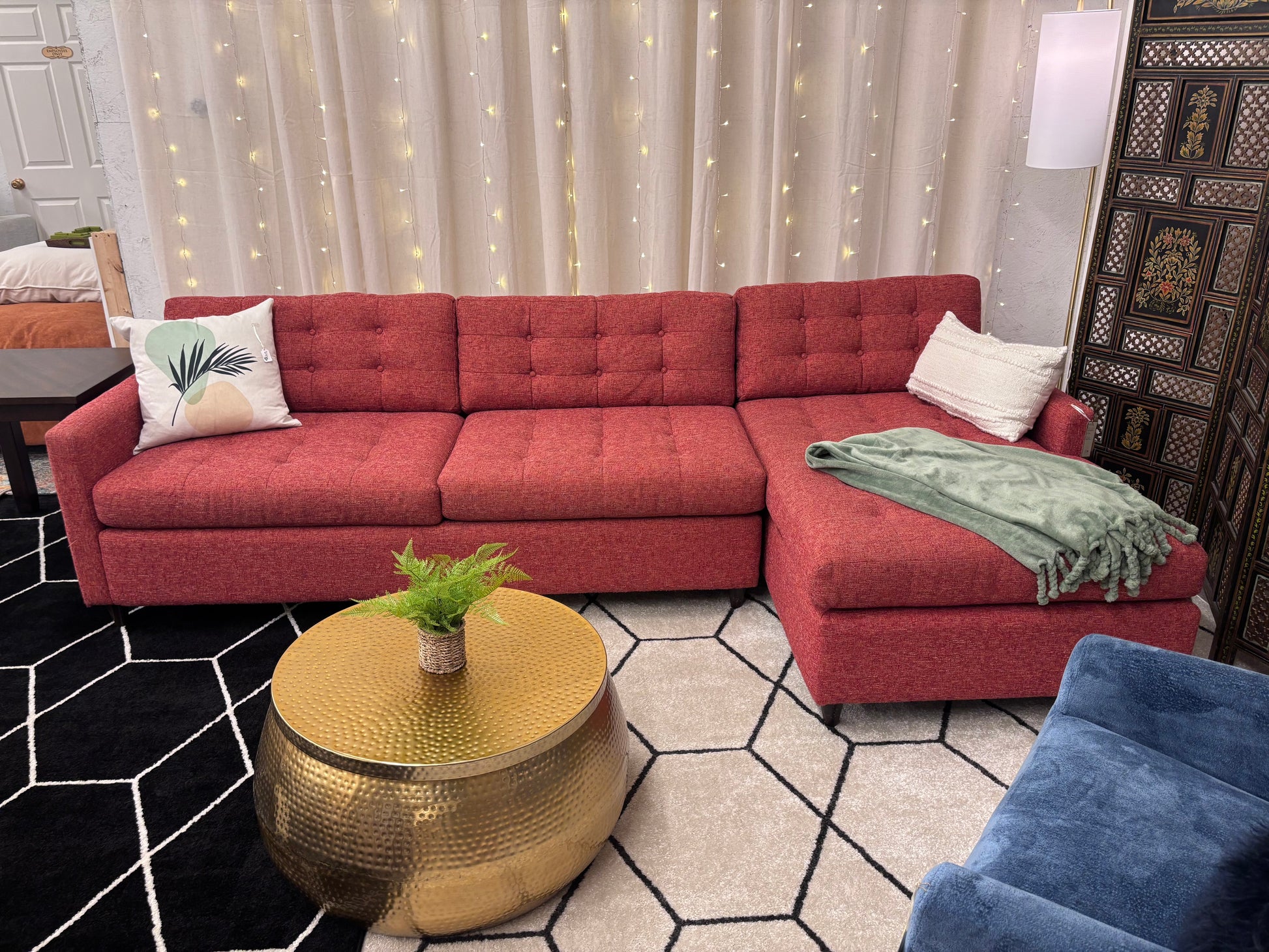 Coral Tweed Joybird Eliot Sleeper Right-Facing Chaise Sectional - Reclaimed Elegance