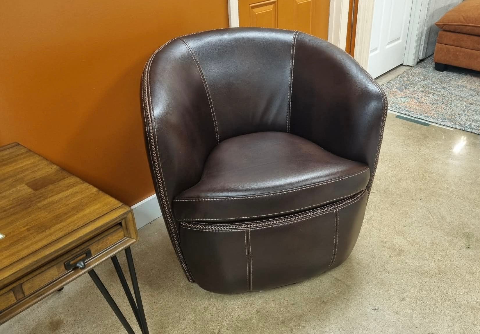 Walnut Vegan Leather Vito Swivel Chair - Reclaimed Elegance