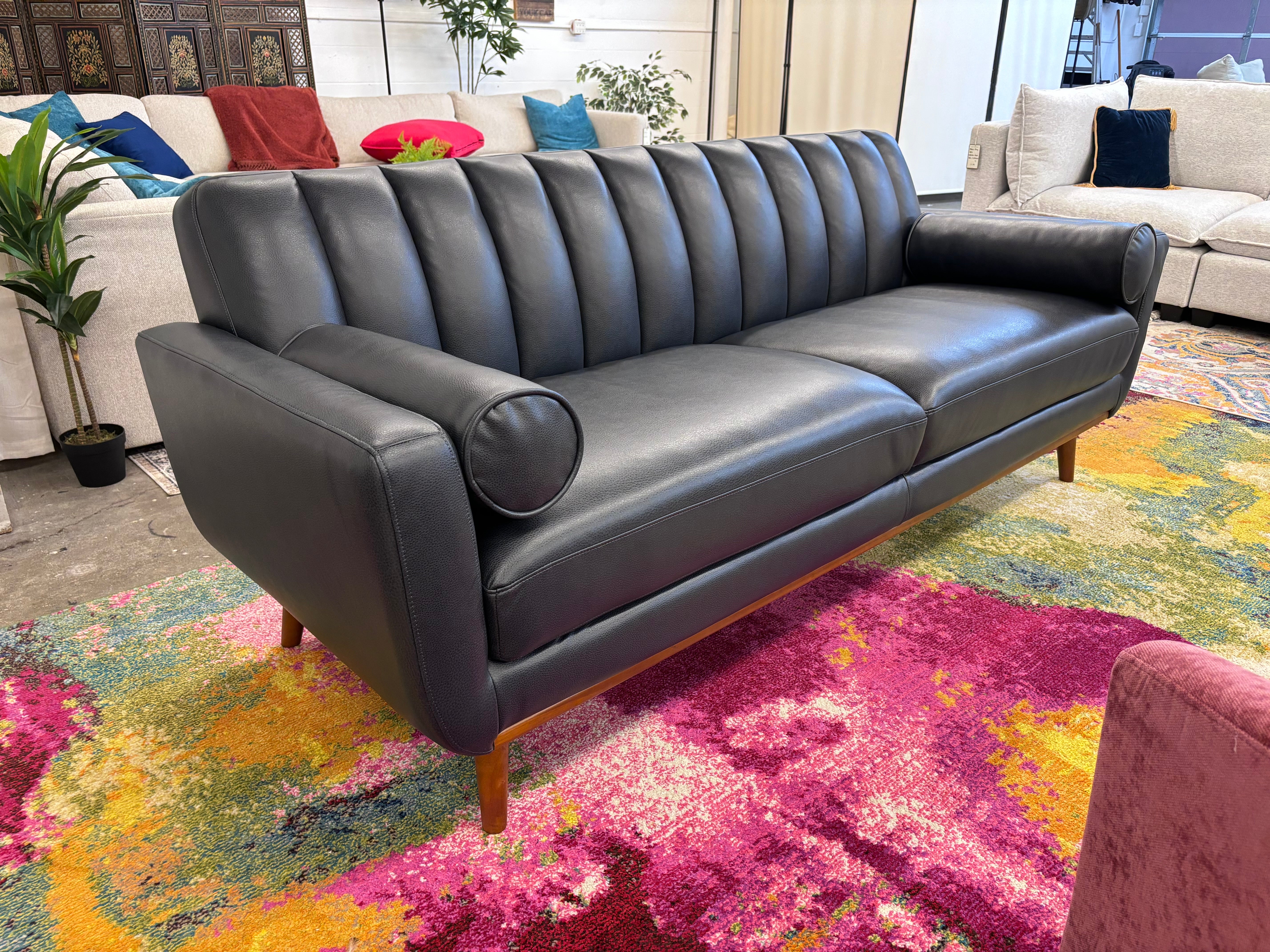 Navy Black Vegan Leather Horizon Sofa