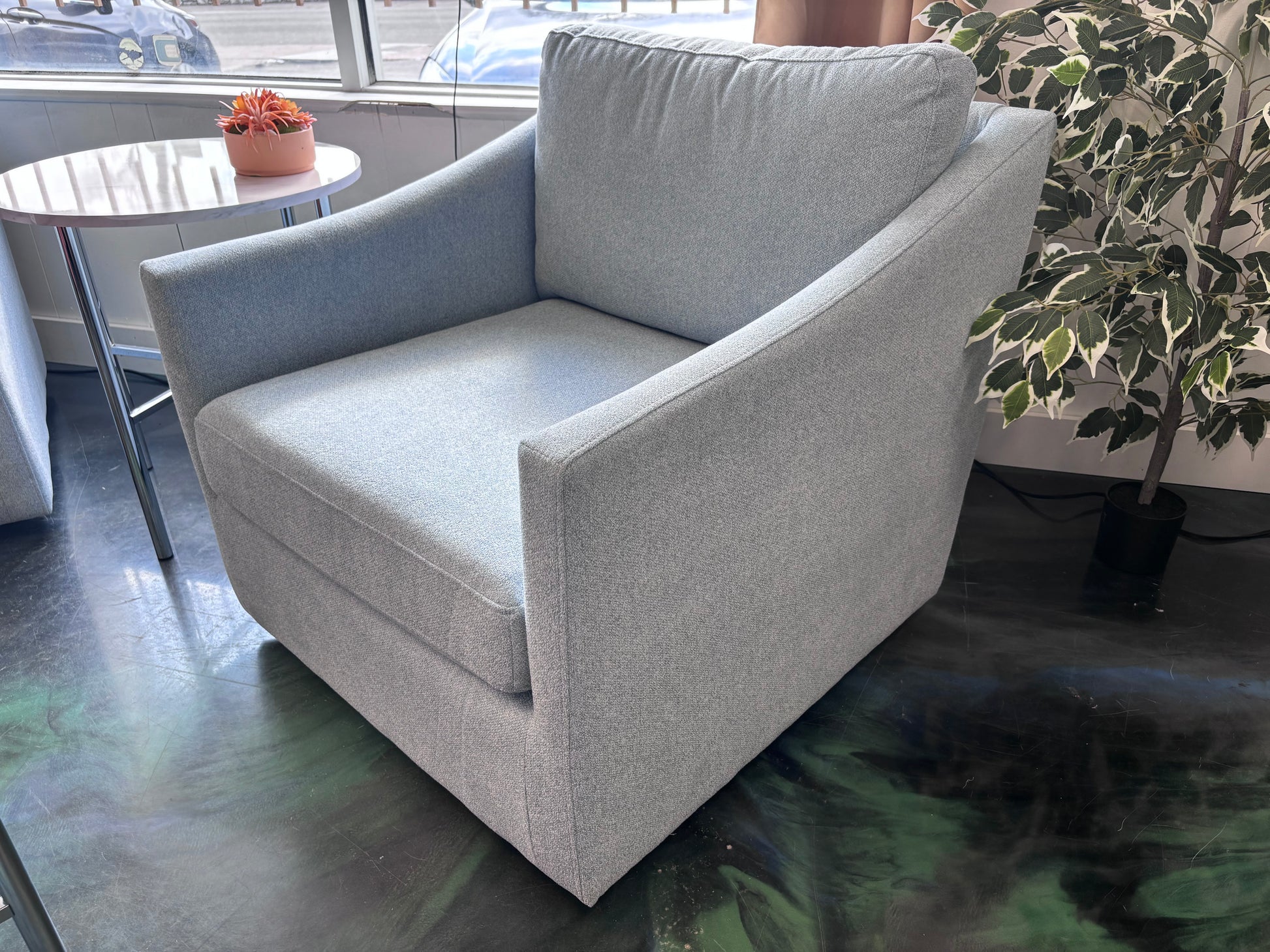 Freya Blue Acacia Swivel Chair - Reclaimed Elegance