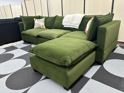 Olive Green Velvet SKY Modular Sofa + Ottoman