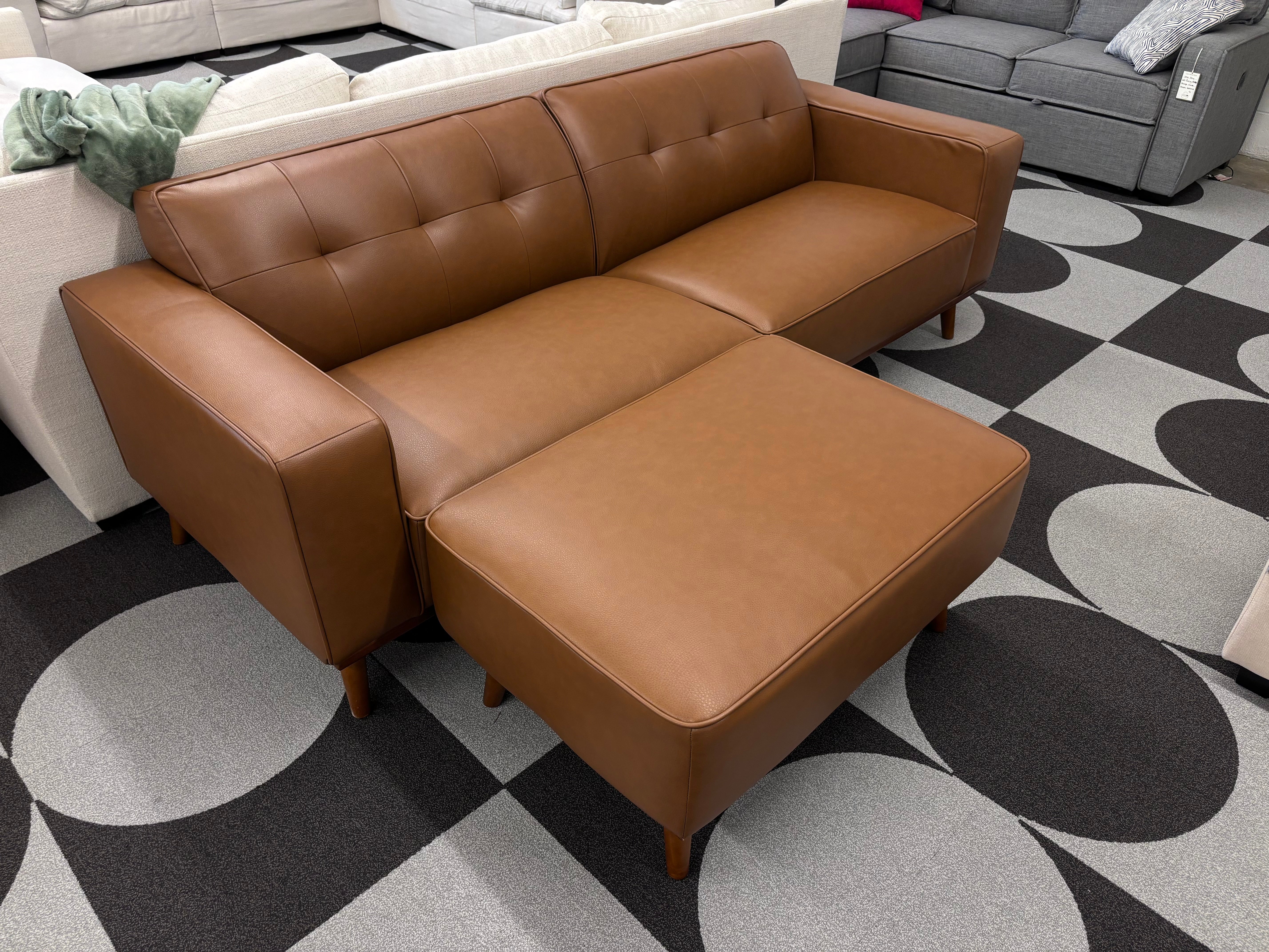 Whiskey Brown Vegan Leather Destiny Sofa + Ottoman