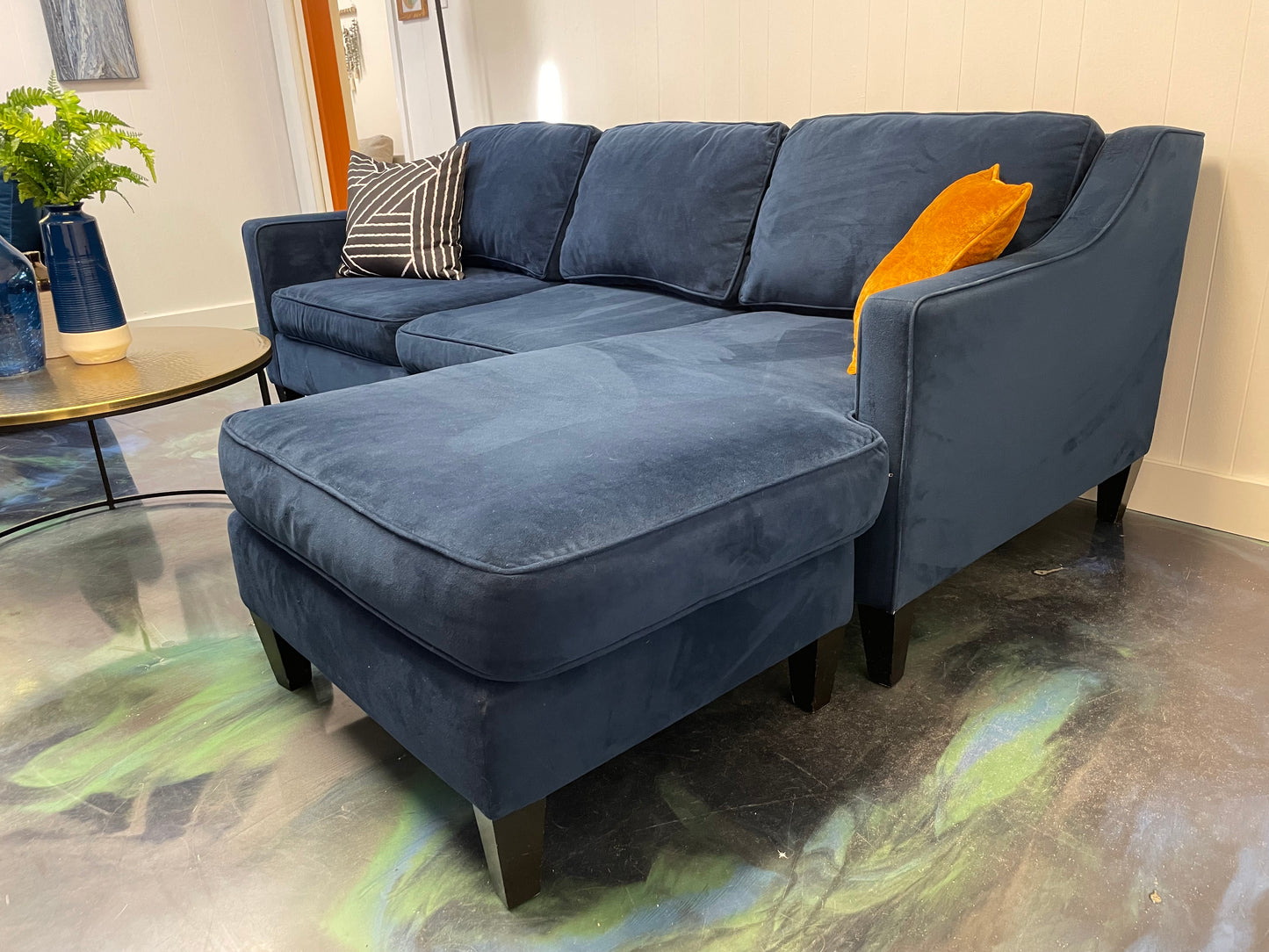 Blue Velvet West Elm Drake Reversible Chaise