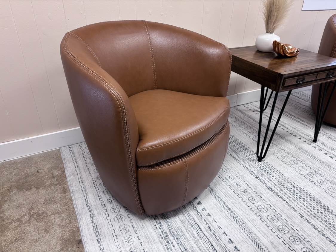 Whiskey Brown Vegan Leather Vito Swivel Chair - Reclaimed Elegance