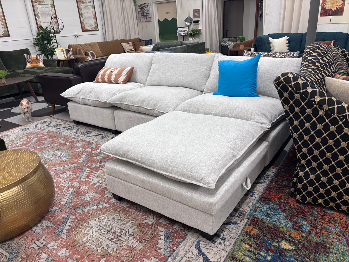 Pastel Grey SKY 3 Seat Armless Sofa + Storage Ottoman