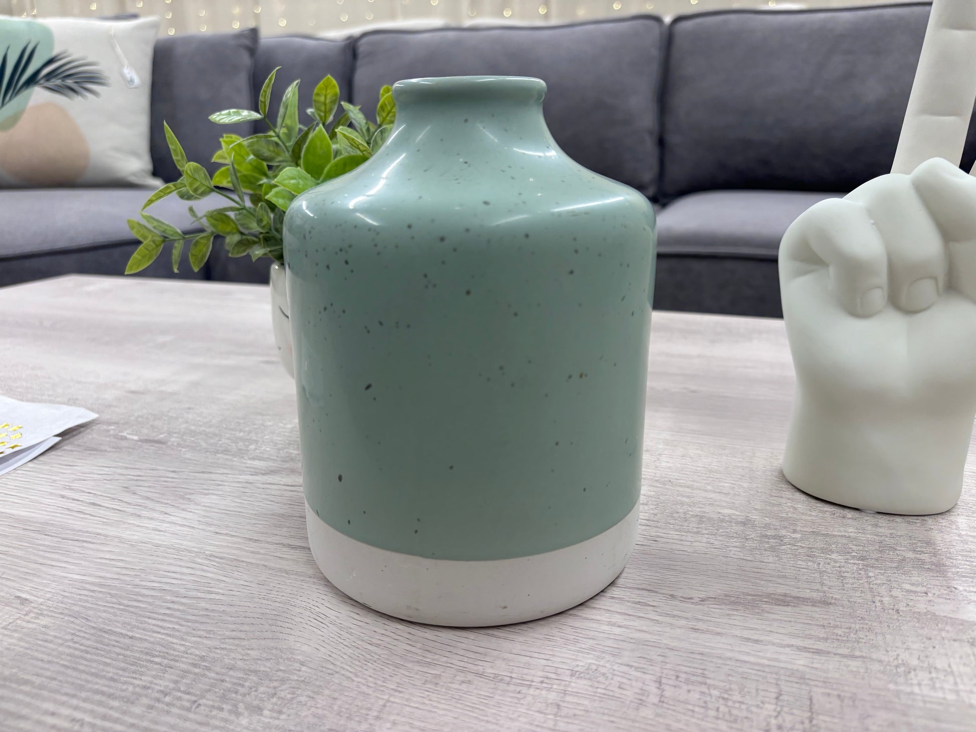 Aqua Speckled Ceramic Vase - Reclaimed Elegance