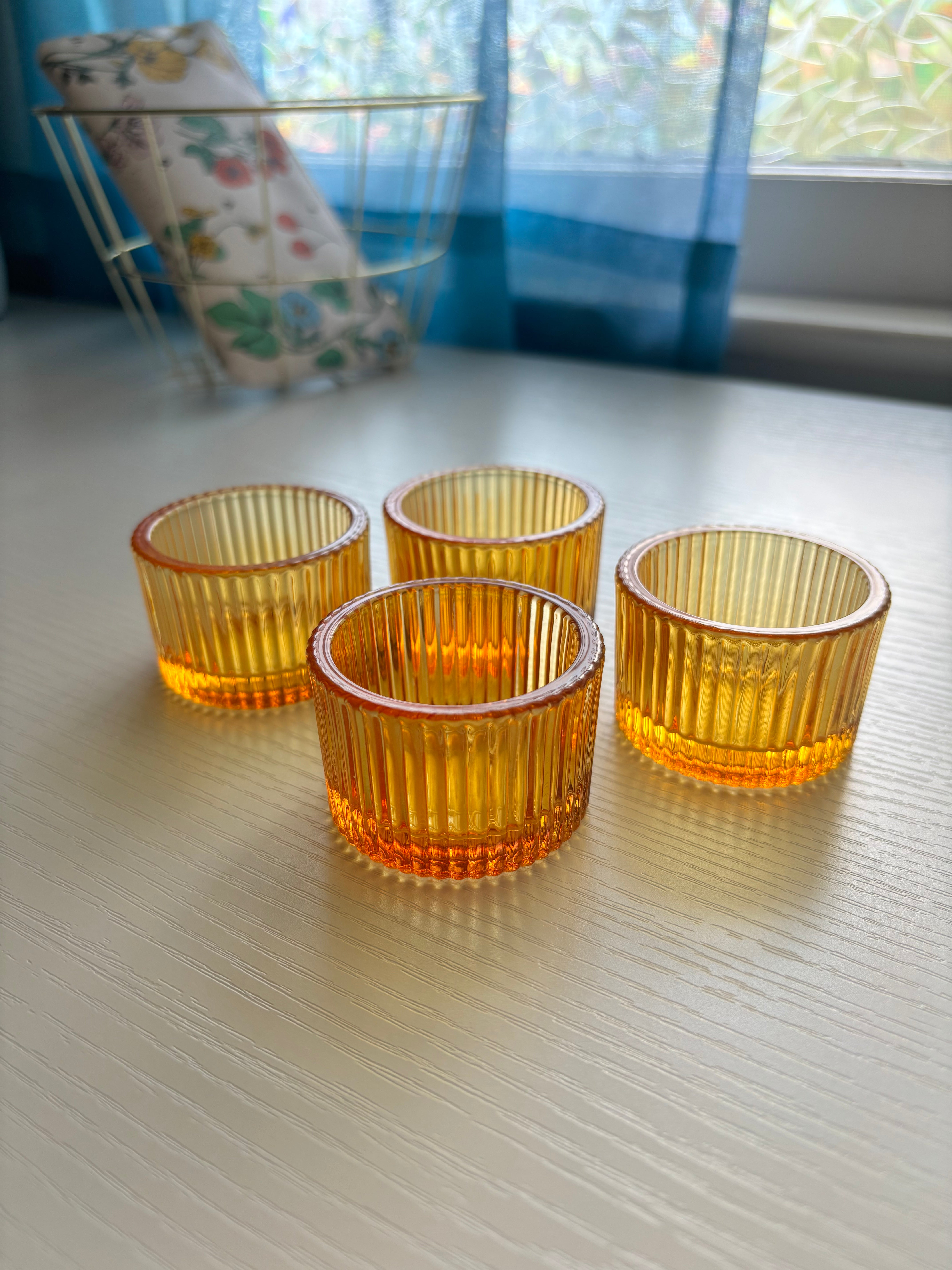 Orange Crystal Candle Holder Set