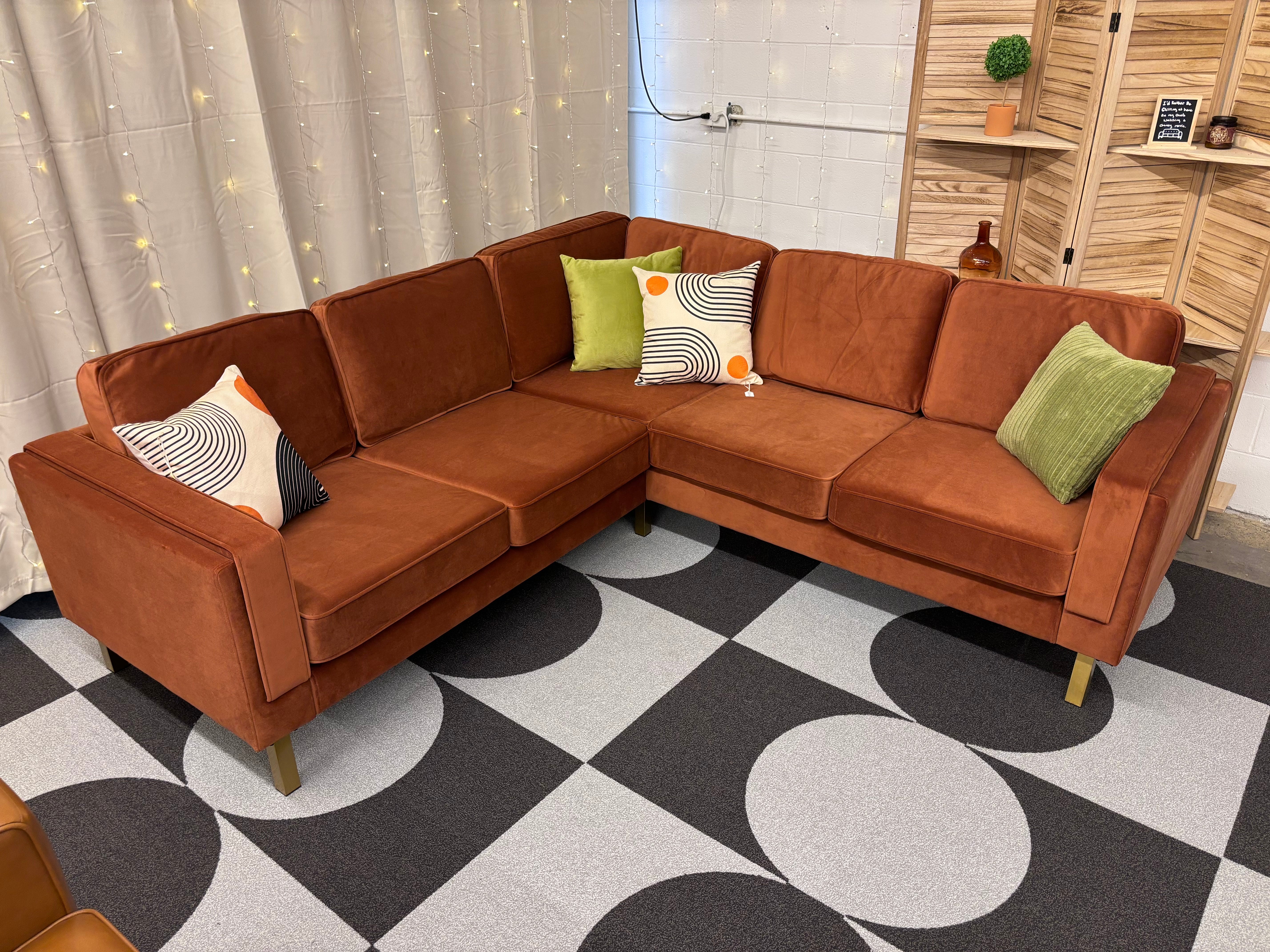 Rust Velvet Albany Corner Sectional