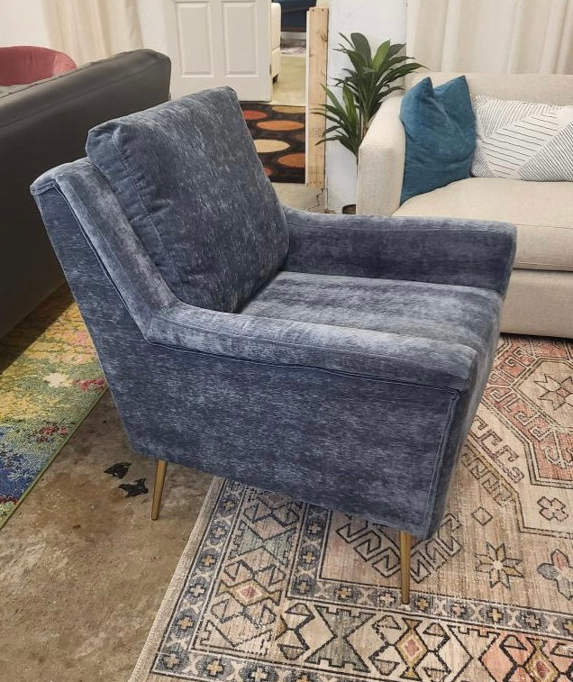 Slate Blue Crushed Velvet Cambridge Armchair - Reclaimed Elegance