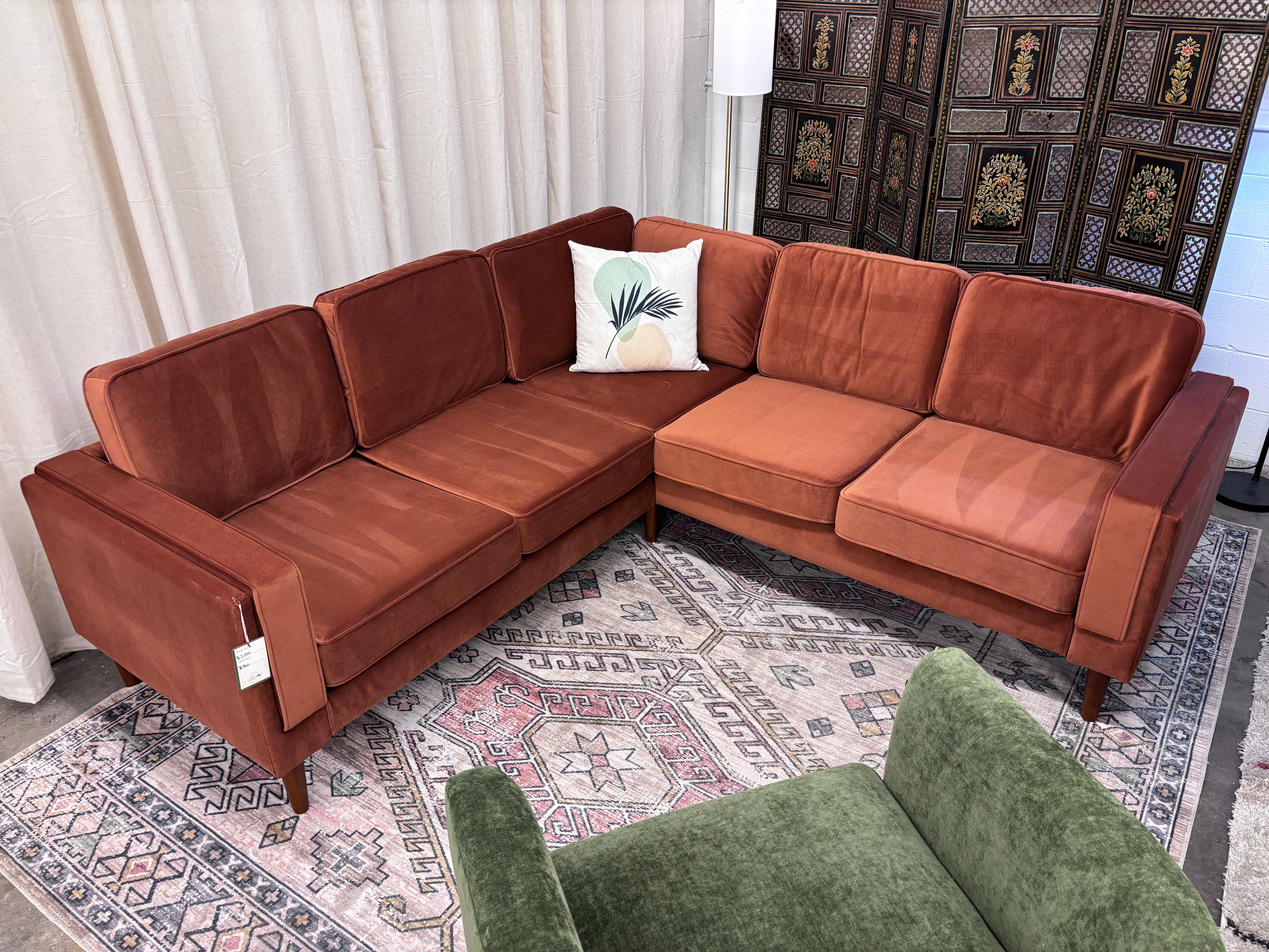 Rust Velvet Albany Corner Sectional