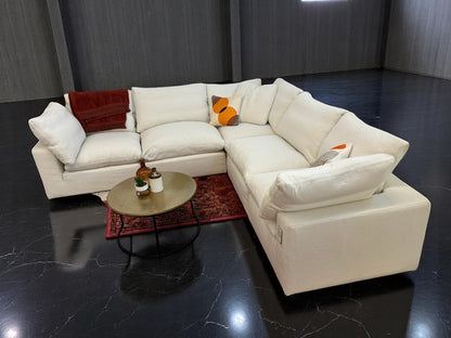 White Universal Slip Covered 5 Piece Cloud Corner Sectional