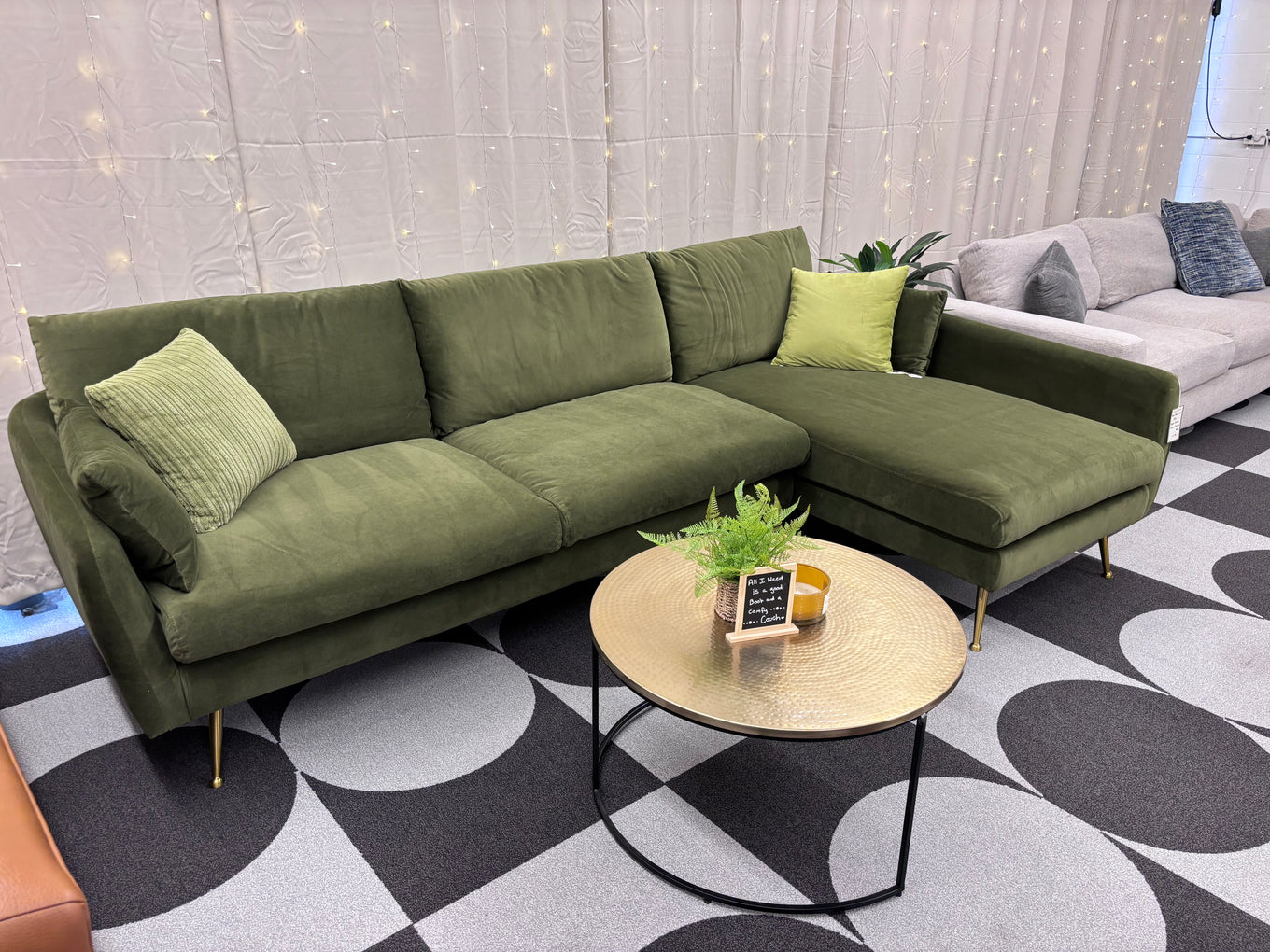 Olive Green Velvet Park Right Facing Sectional
