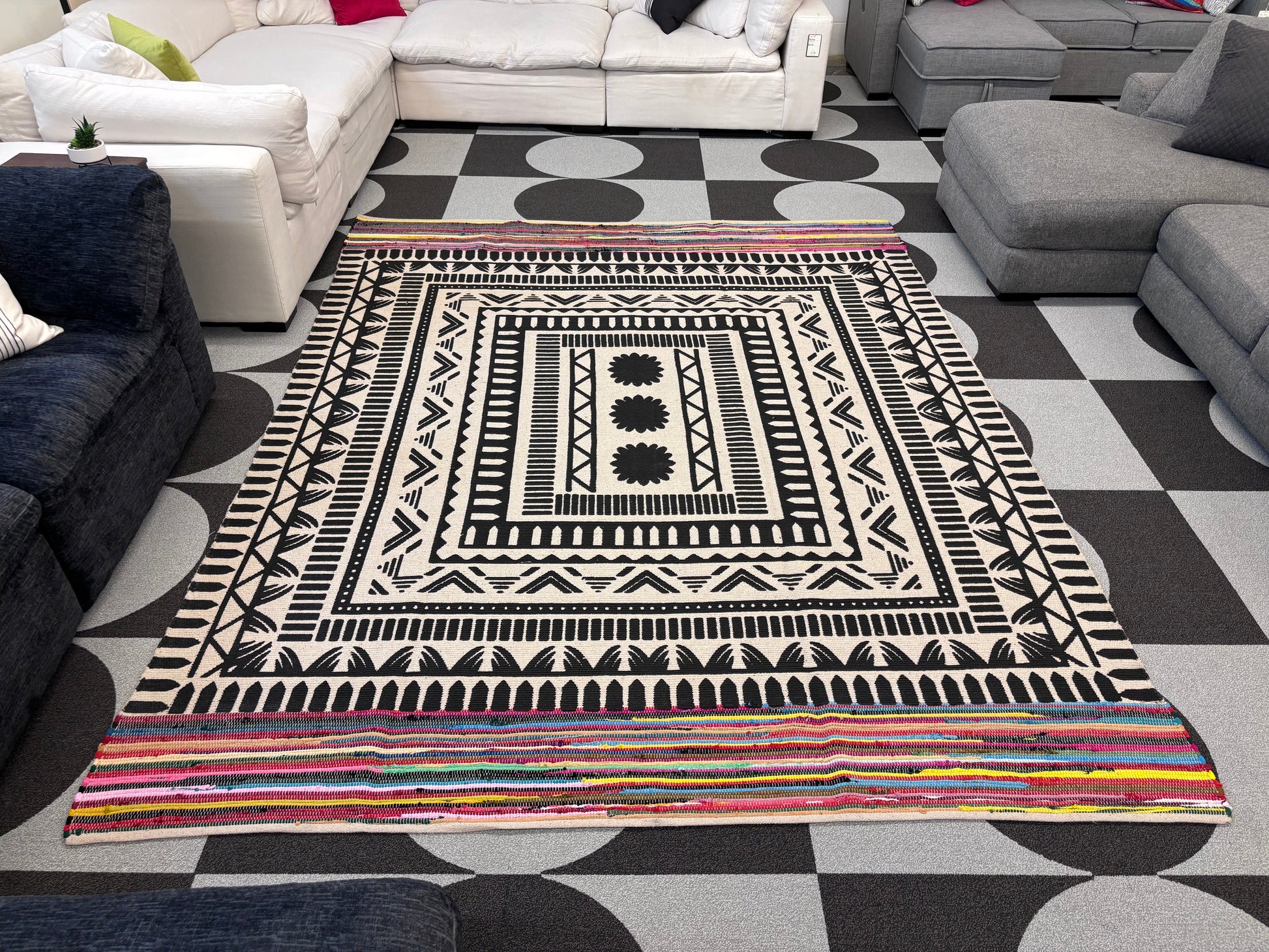 Patterned 8 x 10' Chindi Cotton Rectangle Rug - Reclaimed Elegance