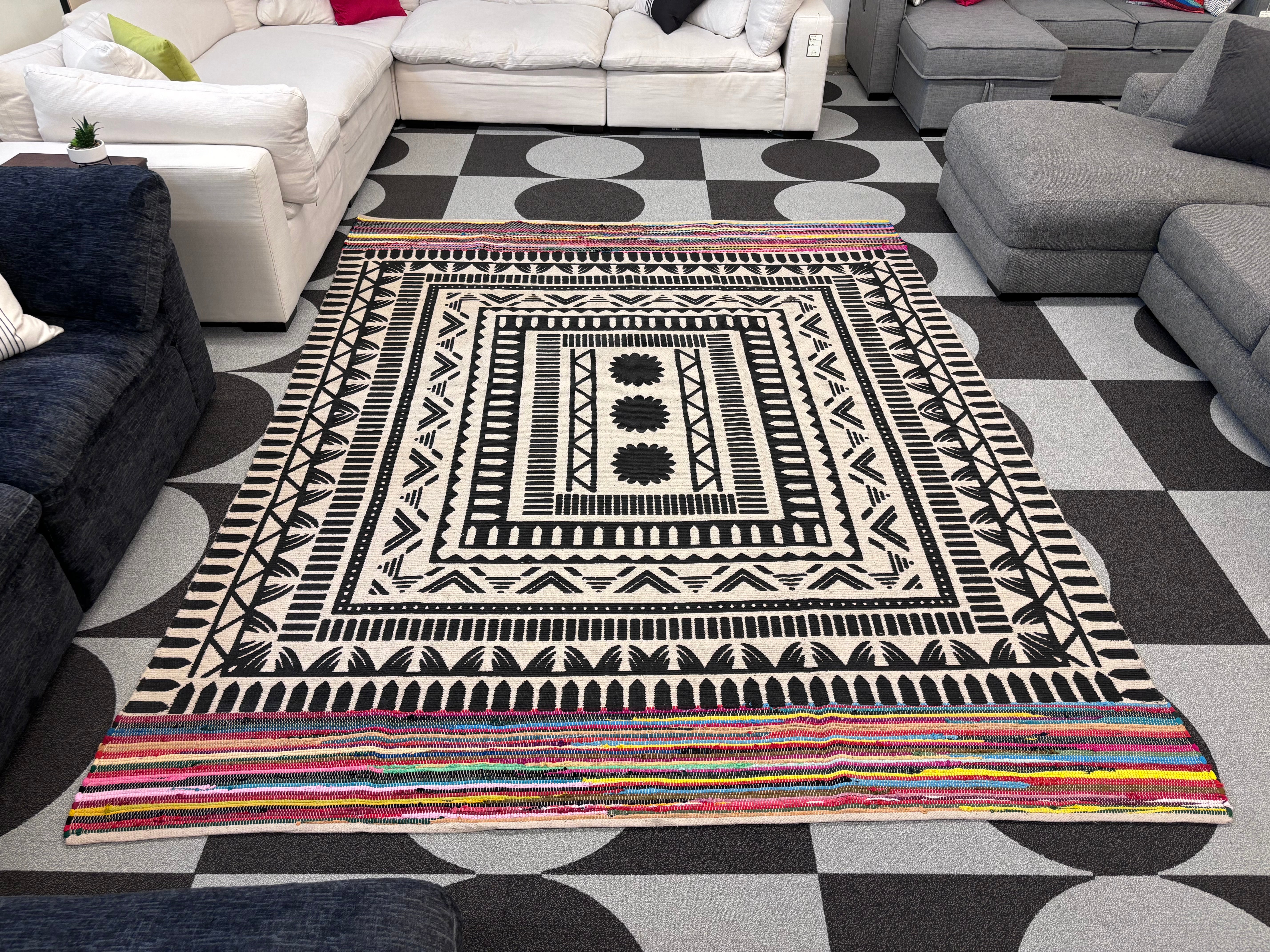 Patterned 8 x 10' Chindi Cotton Rectangle Rug - Reclaimed Elegance