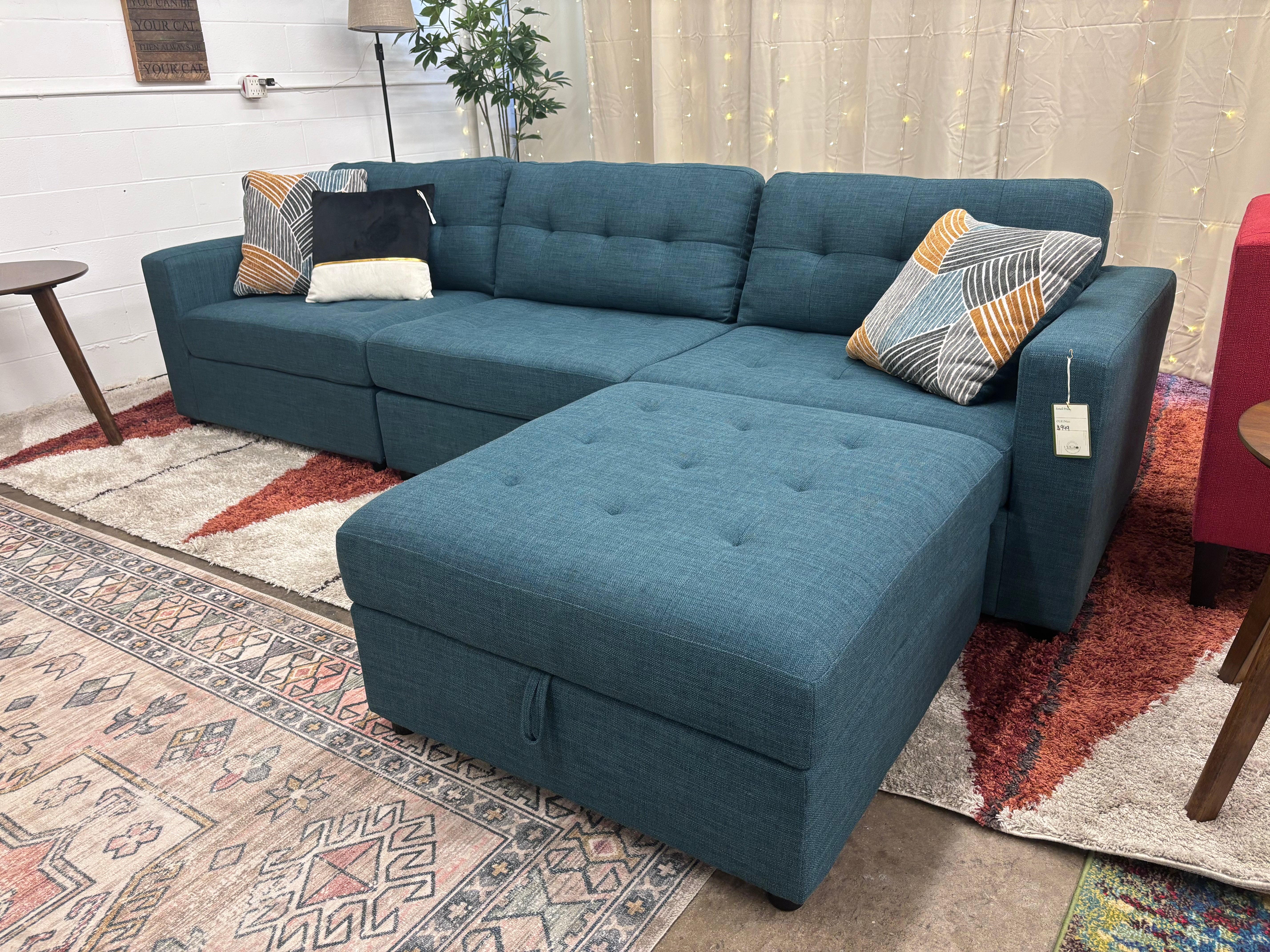 Teal Palmer Sofa + Storage Ottoman