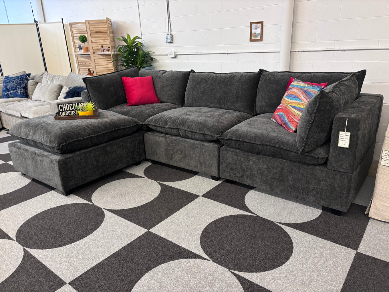 Charcoal Chenille Bellamia Modular Sofa + Ottoman - Reclaimed Elegance