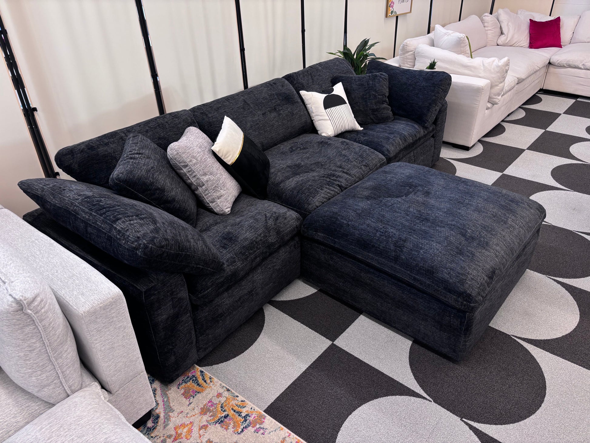 Obsidian Charcoal Cloud 9 Modular Sofa + Ottoman - Reclaimed Elegance