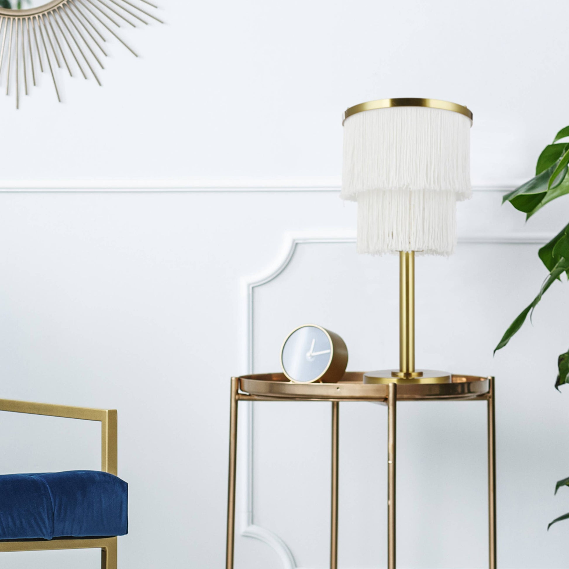 Polished Metal Table Lamp With Cream Fringe Shade - Reclaimed Elegance