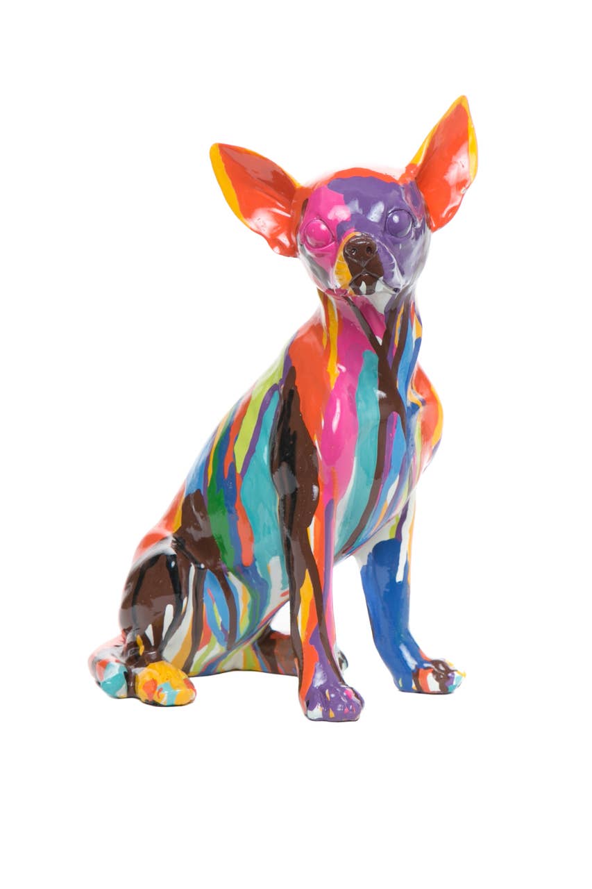 Hand Painted Graffiti Chihuahua Sculpture - 10" tall - Reclaimed Elegance